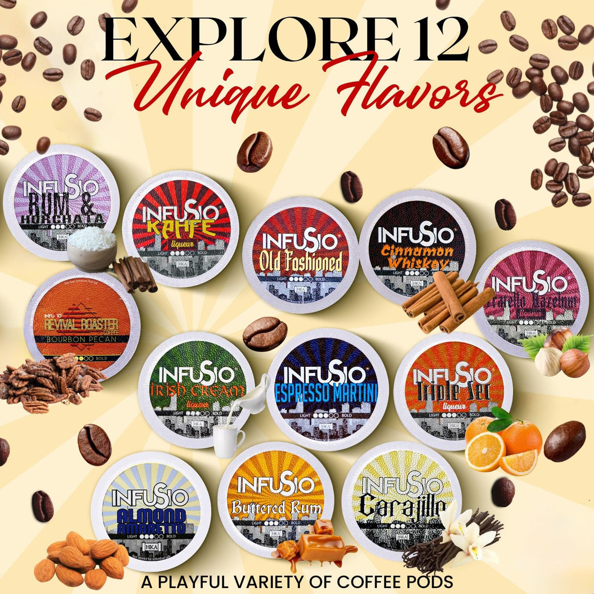 InfuSio Flavored Coffee Pods Variety Pack – 120 Cups, 12 Cocktail-Inspired Blends, Keurig K-Cup Compatible