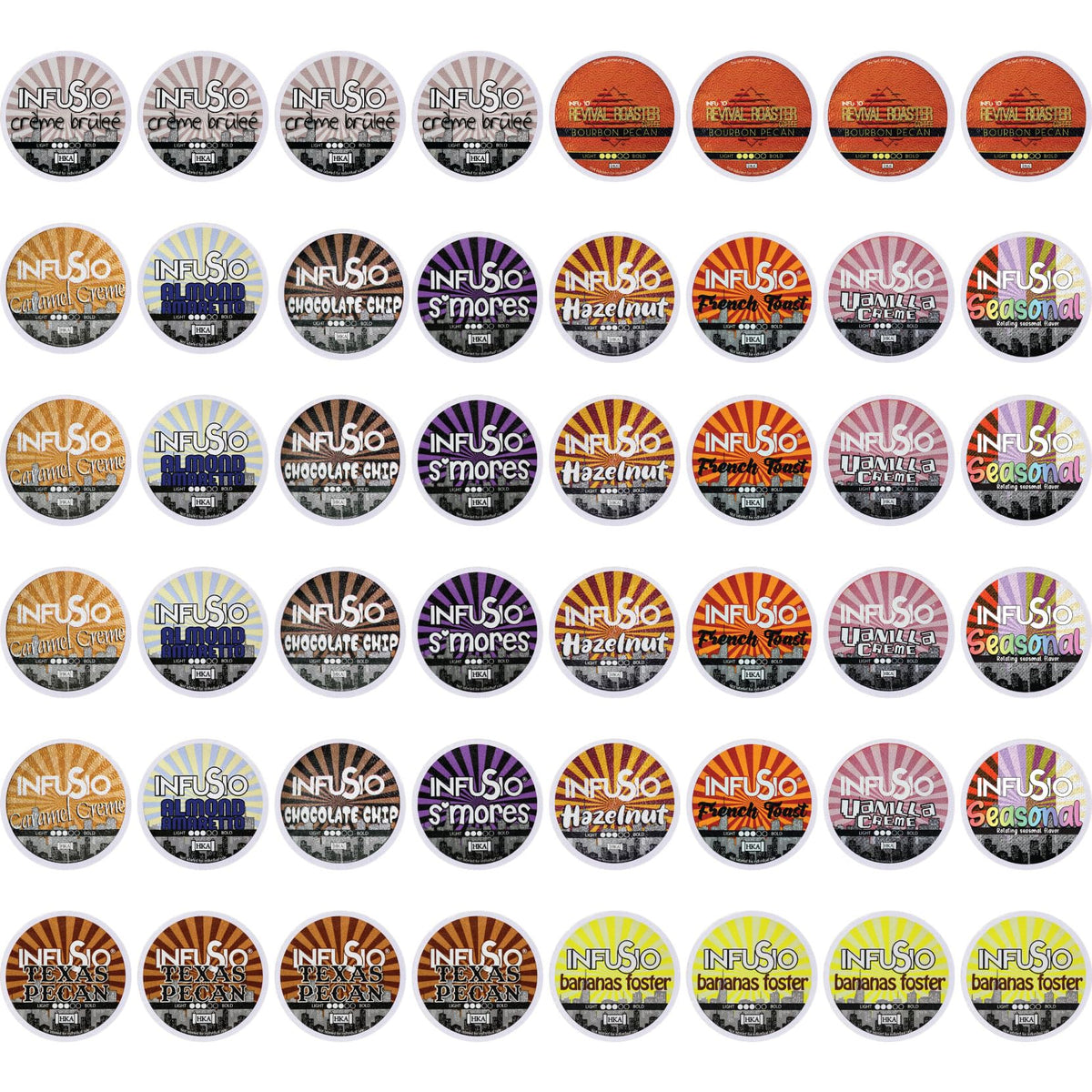 InfuSio Flavored Coffee Pods Variety Pack – 48 Cups, 12 Gourmet Medium Roast Dessert-Inspired Flavors, Keurig K-Cup 2.0 Compatible