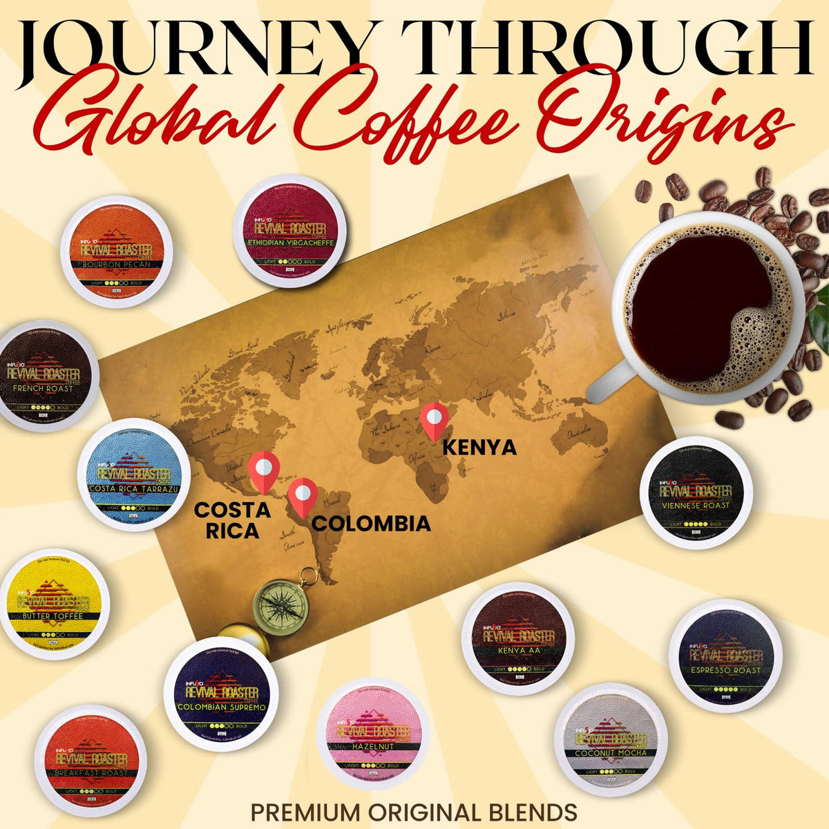 InfuSio Coffee Pods Variety Pack – 96 Count, 12 Flavors, Keurig 2.0 Compatible