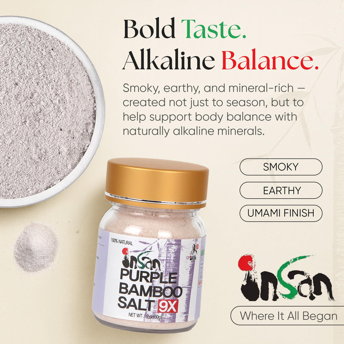 Insan 9X Roasted Bamboo Salt – Korean Alkaline Mineral Sea Salt for Cooking & Skincare (60g)