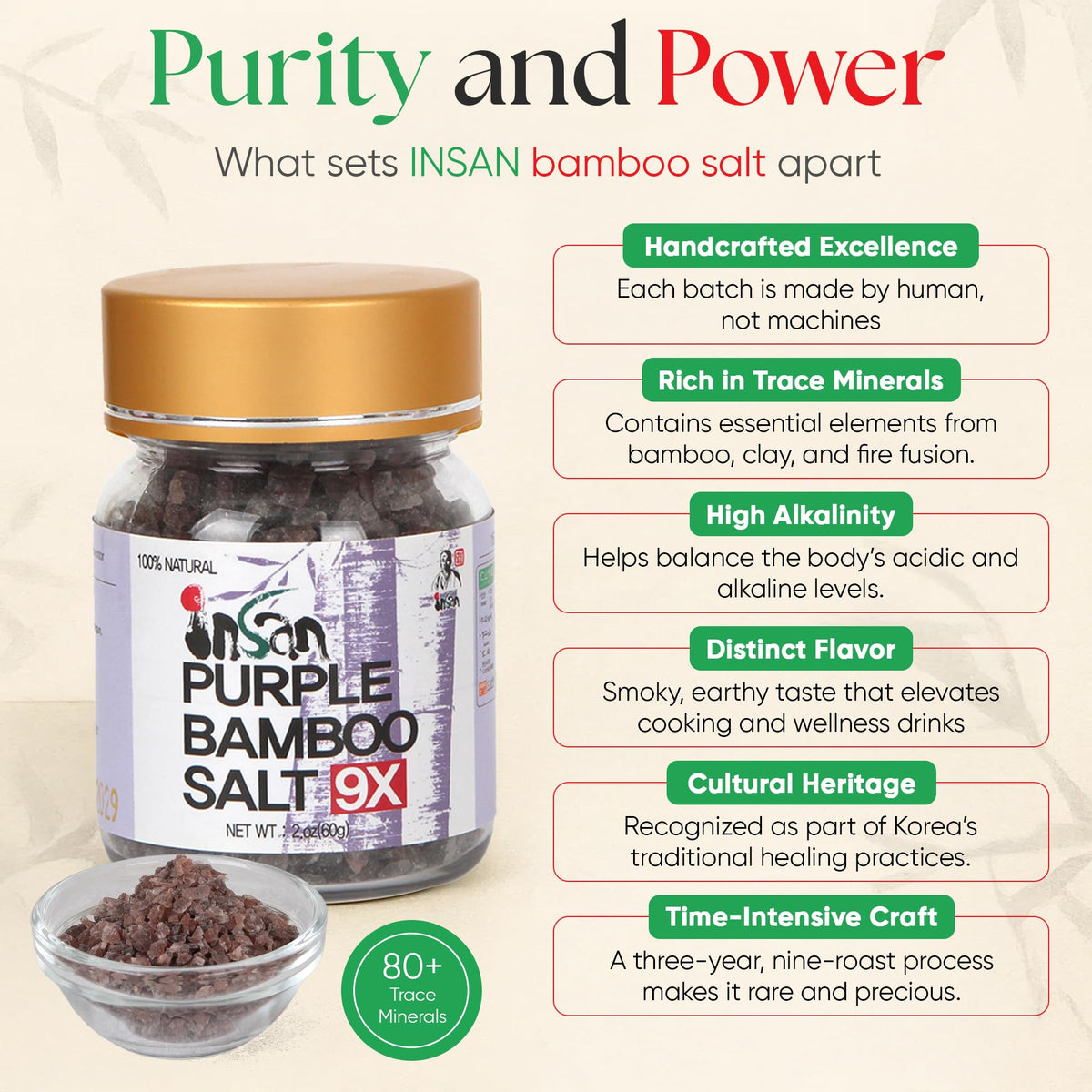 Insan 9X Roasted Bamboo Salt – Korean Alkaline Mineral Sea Salt for Cooking and Skincare