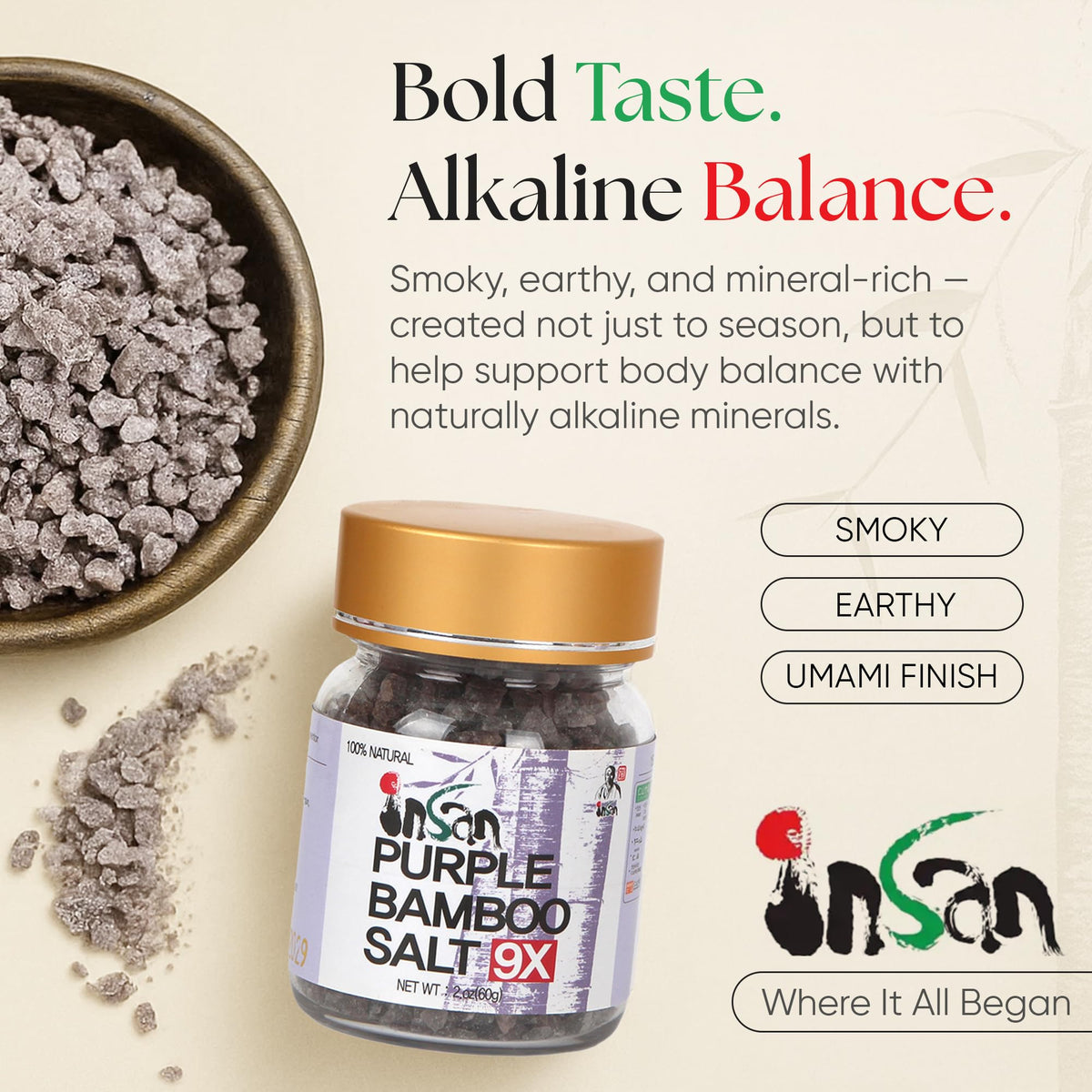 Insan 9X Roasted Bamboo Salt – Korean Alkaline Mineral Sea Salt for Cooking and Skincare