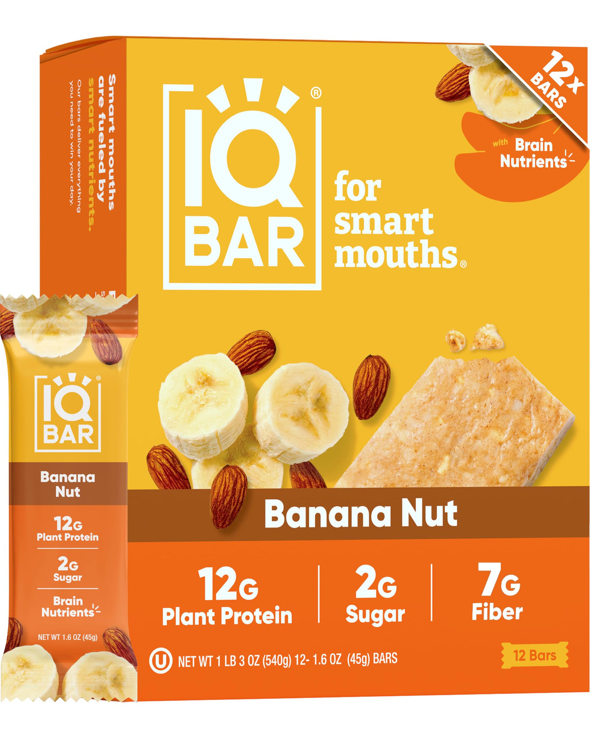 IQBAR Clean Plant Protein Bars - Banana Nut - 12 Count | Keto, Vegan, Gluten & Dairy Free
