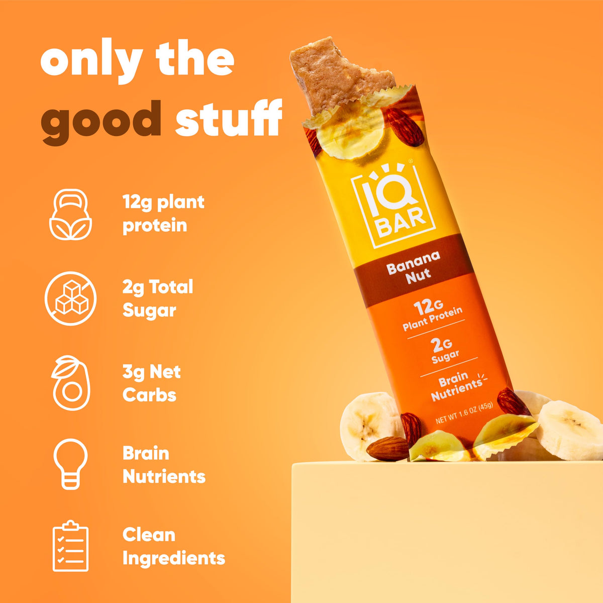 IQBAR Clean Plant Protein Bars - Banana Nut - 12 Count | Keto, Vegan, Gluten & Dairy Free