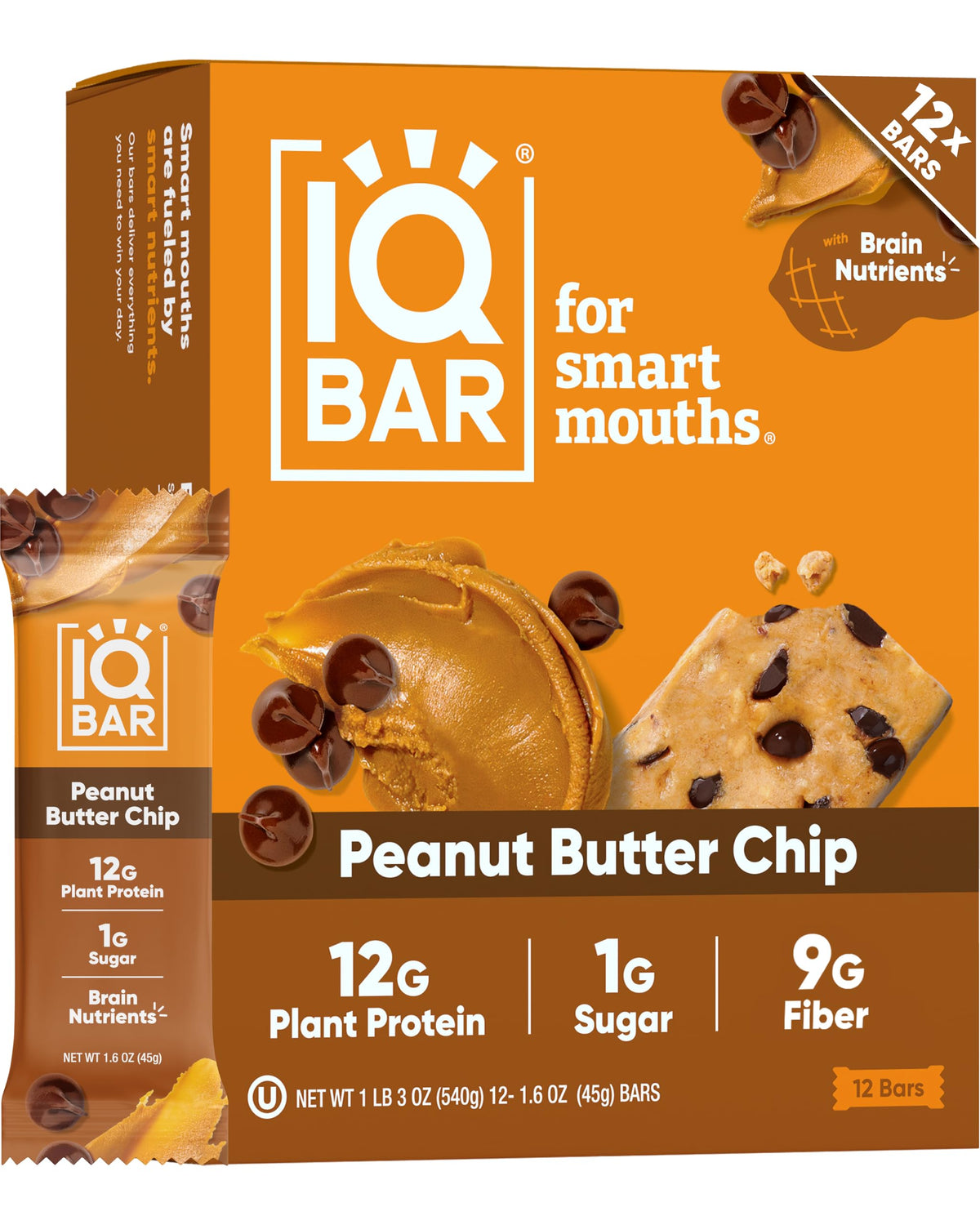 IQBAR Clean Plant Protein Bars: Peanut Butter Chip - Keto & Vegan
