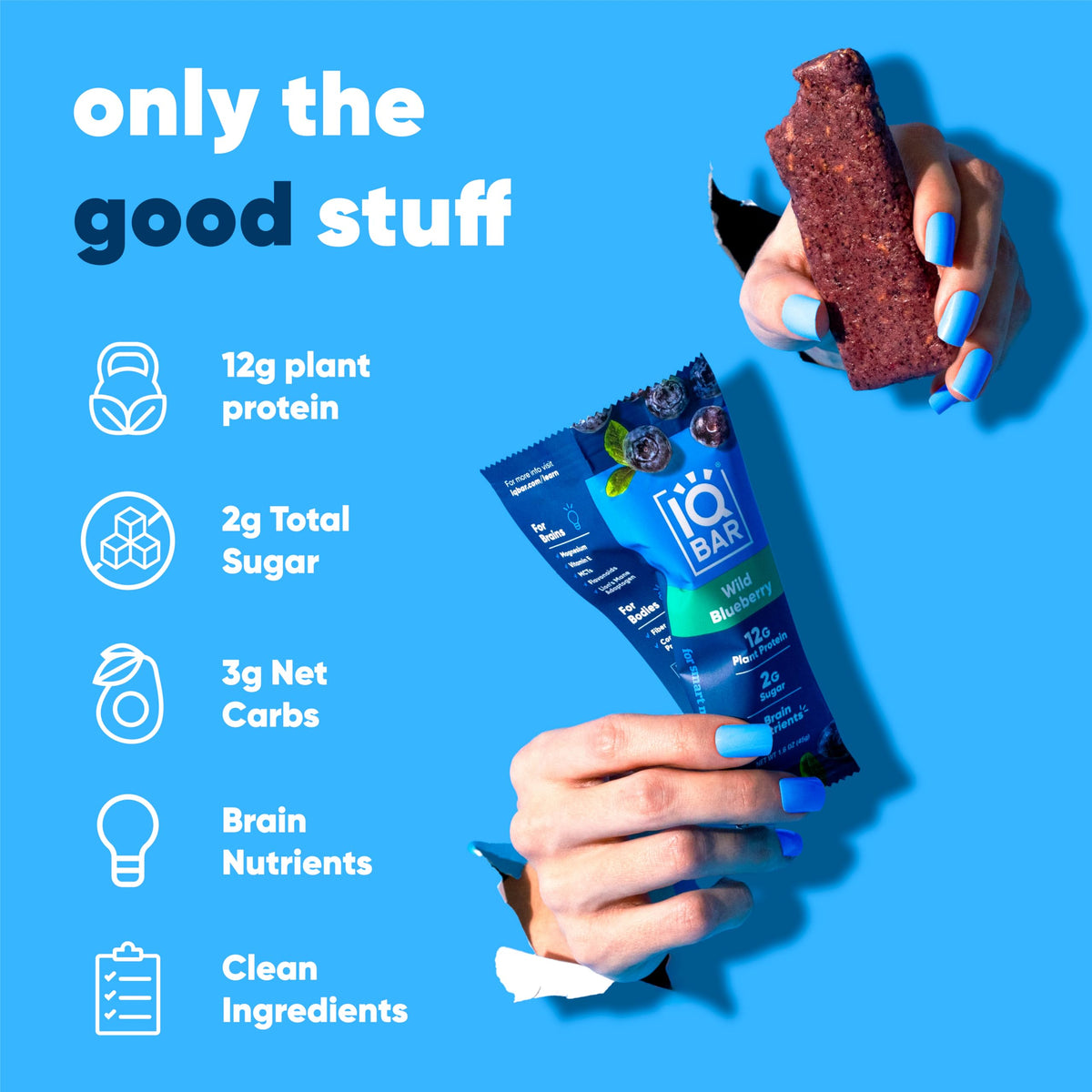 IQBAR Clean Plant Protein Bars - Wild Blueberry | Keto, Vegan, Gluten & Dairy Free, 12 Count