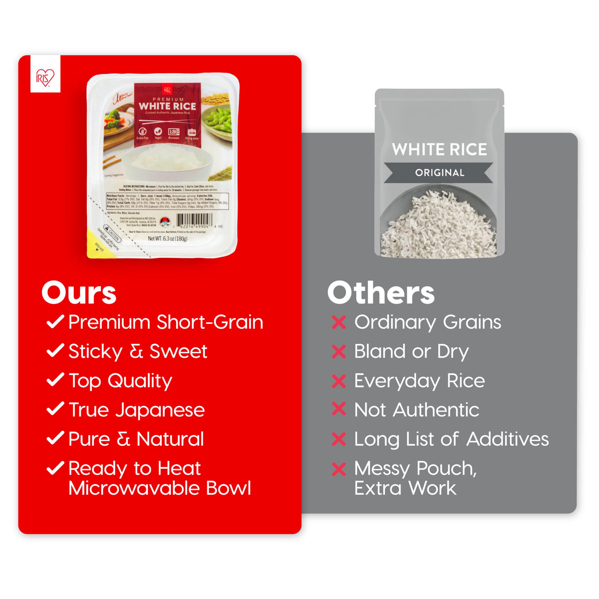 IRIS USA Instant White Rice (24 Pack) – Ultra Premium Japanese Short-Grain, Microwave in 80 Seconds, Non-GMO Gluten Free & Vegan