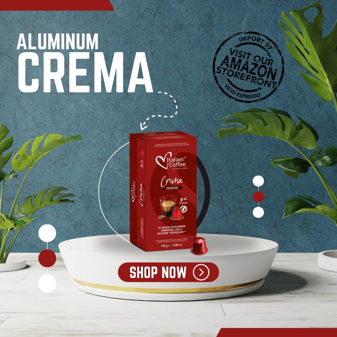 100 Italian Coffee for Espresso Lovers — Aluminum Capsules for Original Line Nespresso Machines | Crema