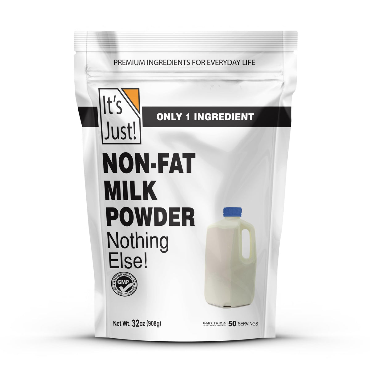It's Just! Powdered Non-Fat Milk – Shelf-Stable, Hormone-Free, Just Add Water, Makes 1.5+ Gallons