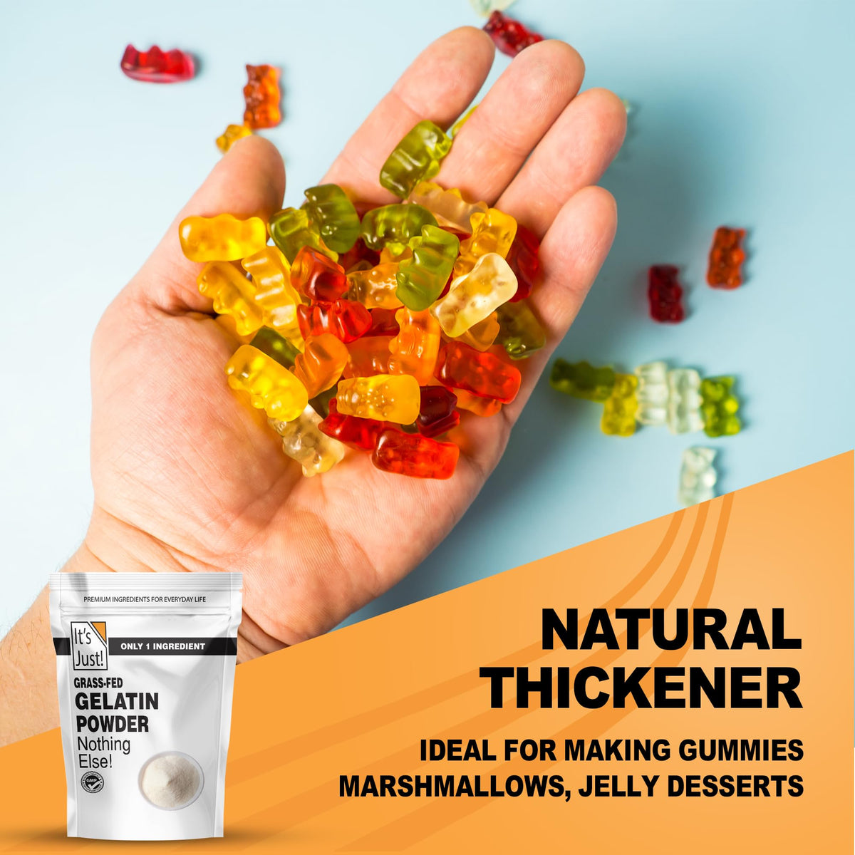 It's Just! 100% Gelatin Powder – Unflavored, Grass-Fed Beef, Heavy Metal Tested, 32oz