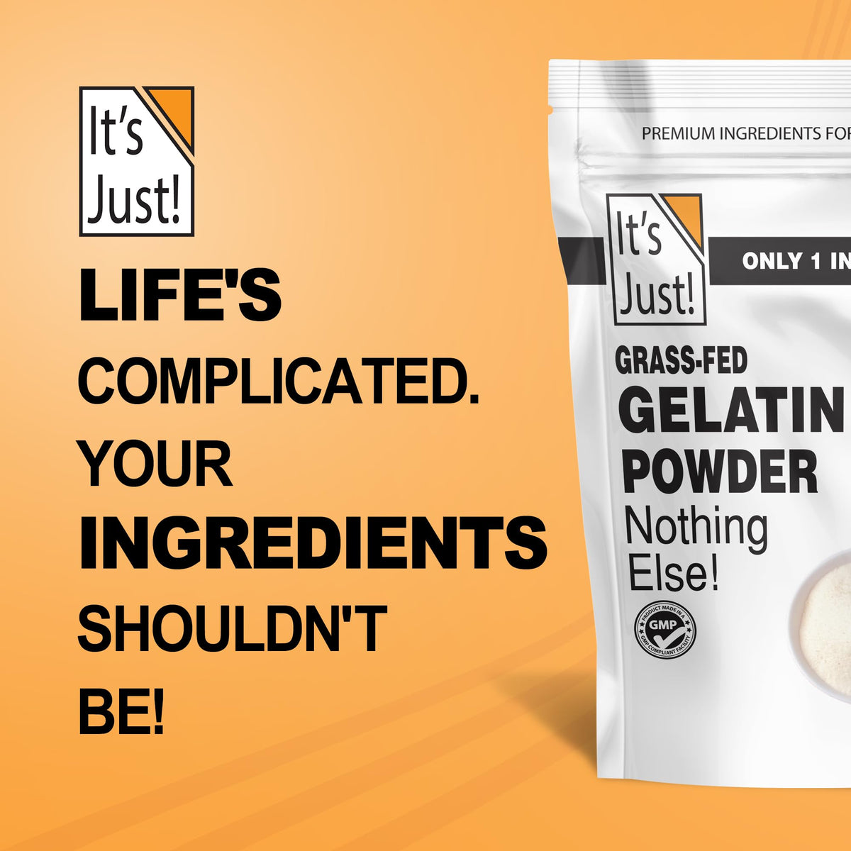 It's Just! 100% Gelatin Powder – Unflavored, Grass-Fed Beef, Heavy Metal Tested, 32oz