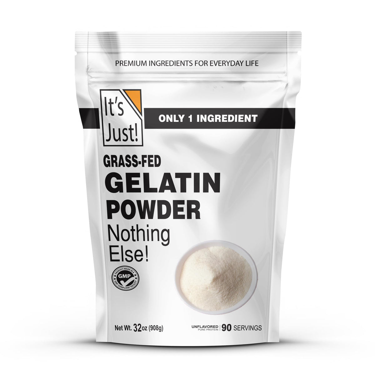 It's Just! 100% Gelatin Powder – Unflavored, Grass-Fed Beef, Heavy Metal Tested, 32oz
