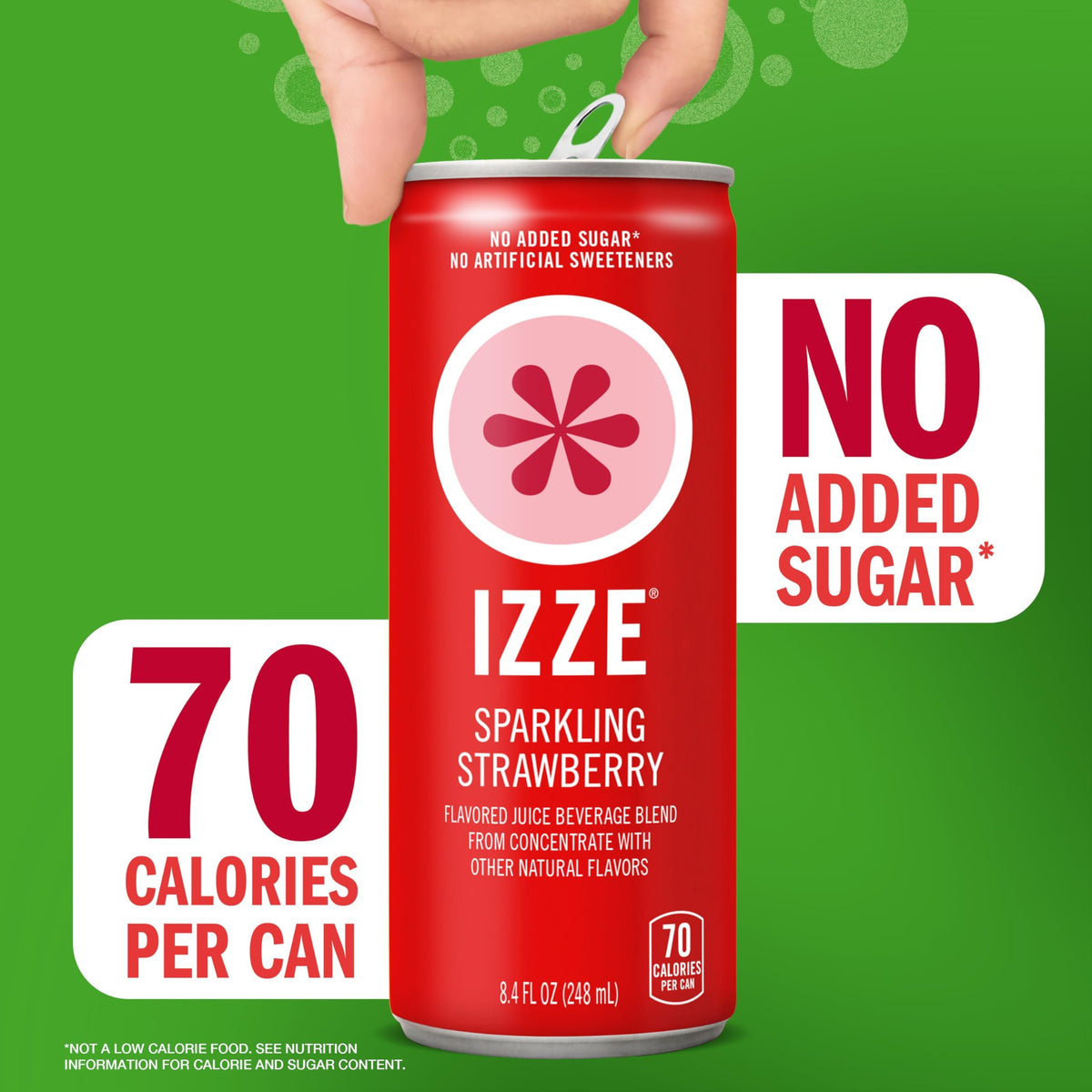 IZZE Strawberry Sparkling Juice Beverage Blend – 60% Real Fruit, No Sugar Added (8.4 oz Can, 24 Pack)