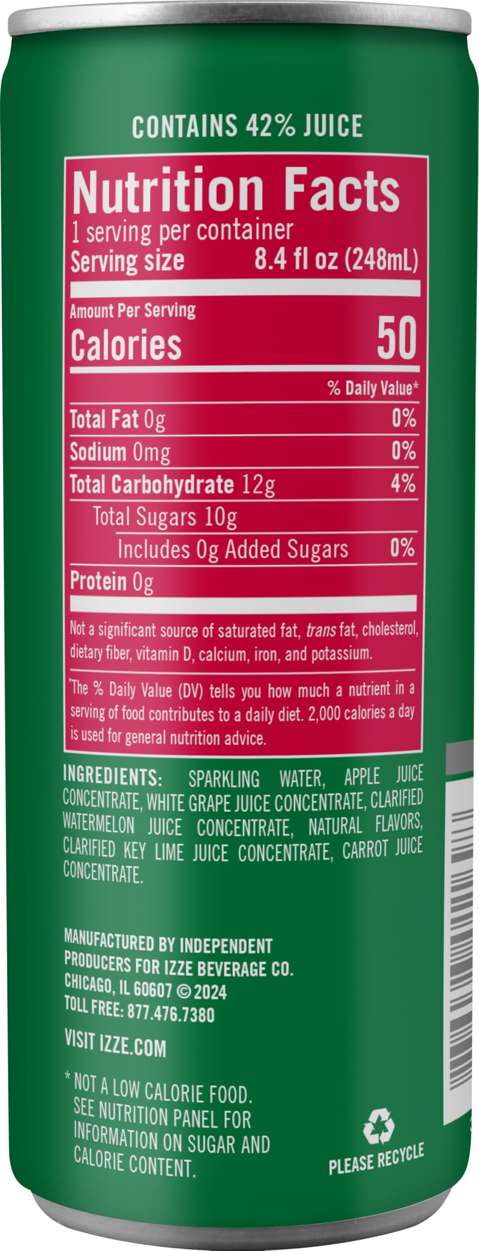 IZZE Sparkling Watermelon - No Sugar Added, Real Fruit Juice, 8.4 oz Cans, 24-Pack