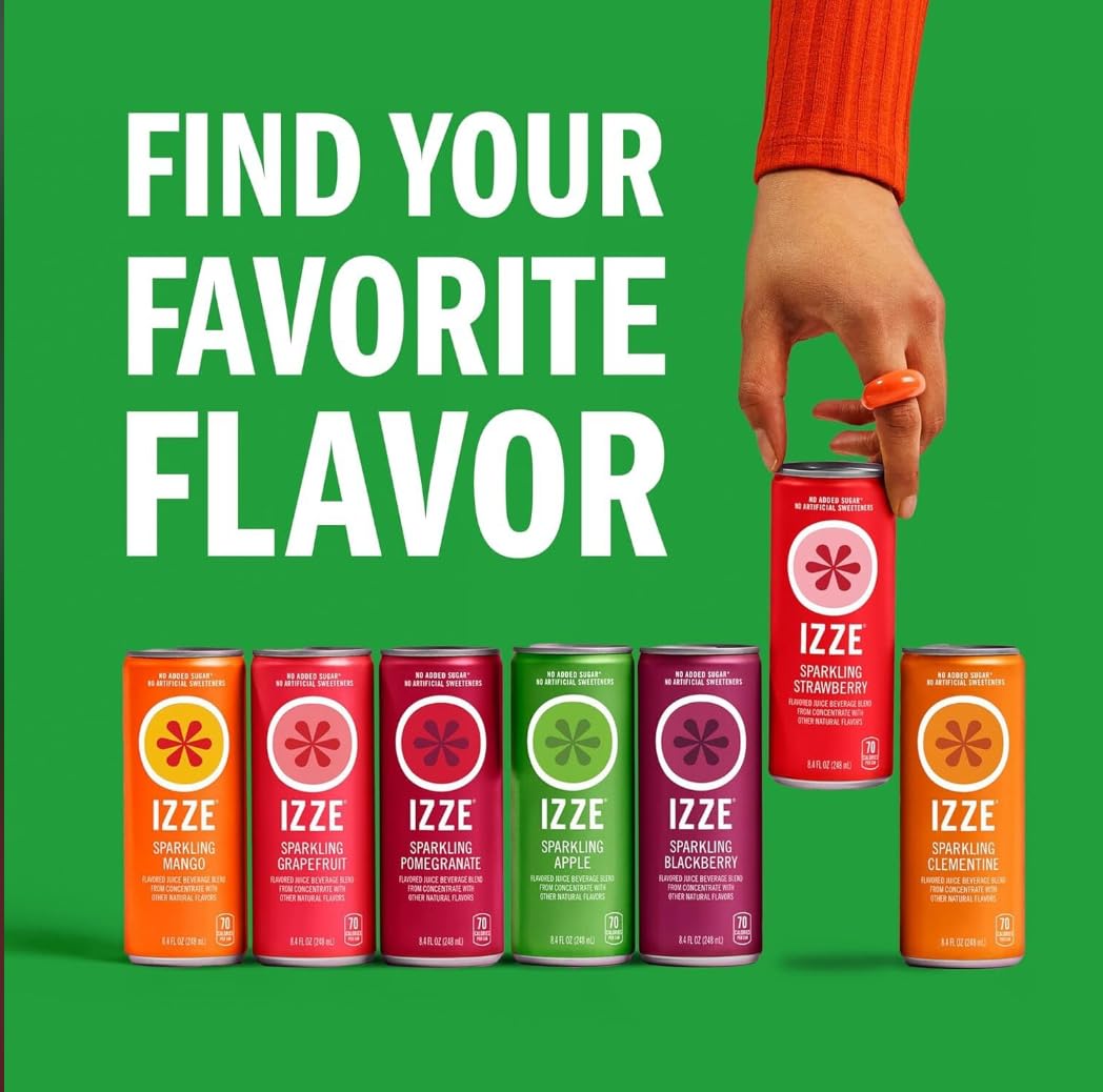 IZZE Sparkling Watermelon - No Sugar Added, Real Fruit Juice, 8.4 oz Cans, 24-Pack