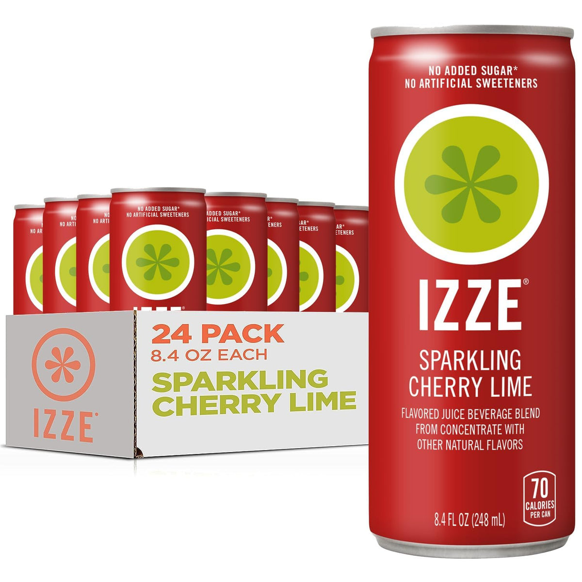 IZZE Cherry Lime Sparkling Juice — 8.4 fl oz Can, Pack of 24 | 60% Real Fruit Juice, Non-GMO