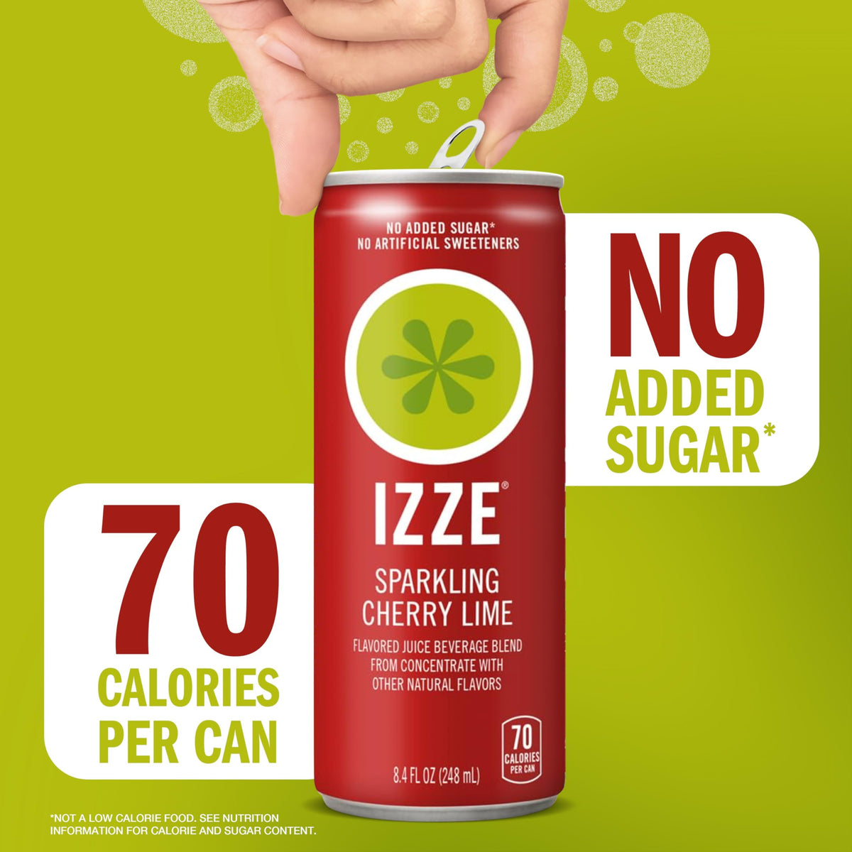 IZZE Cherry Lime Sparkling Juice — 8.4 fl oz Can, Pack of 24 | 60% Real Fruit Juice, Non-GMO