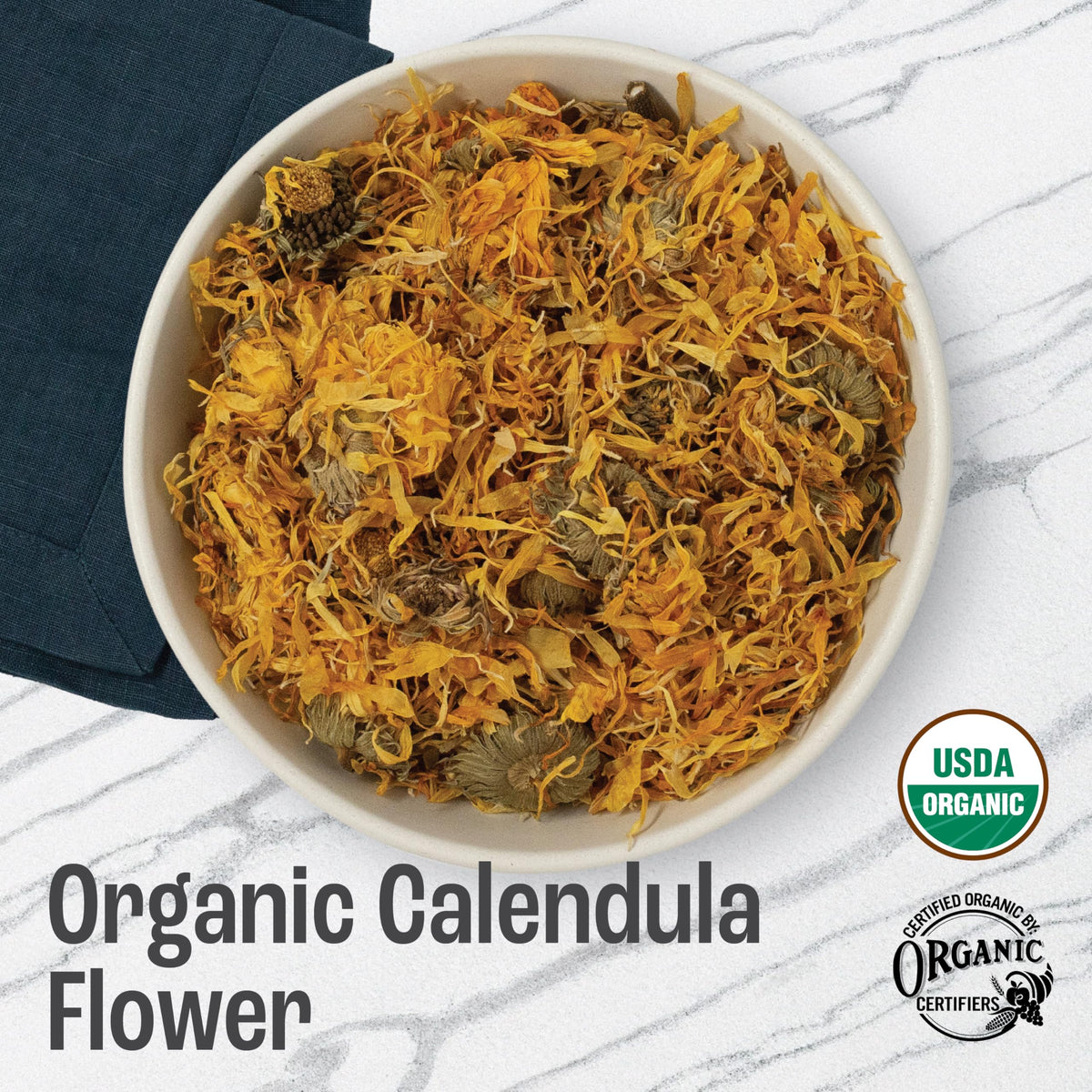 J Mac Botanicals Organic Calendula Flower – 16 oz Bulk, Dried Whole Flowers for Tea, Cocktails & Skincare