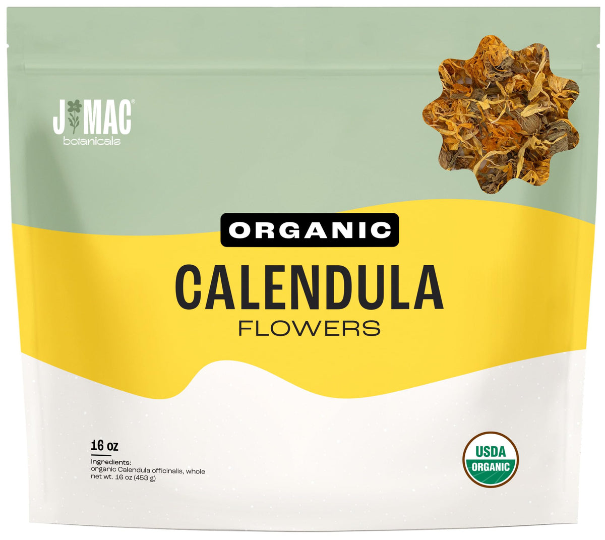 J Mac Botanicals Organic Calendula Flower – 16 oz Bulk, Dried Whole Flowers for Tea, Cocktails & Skincare