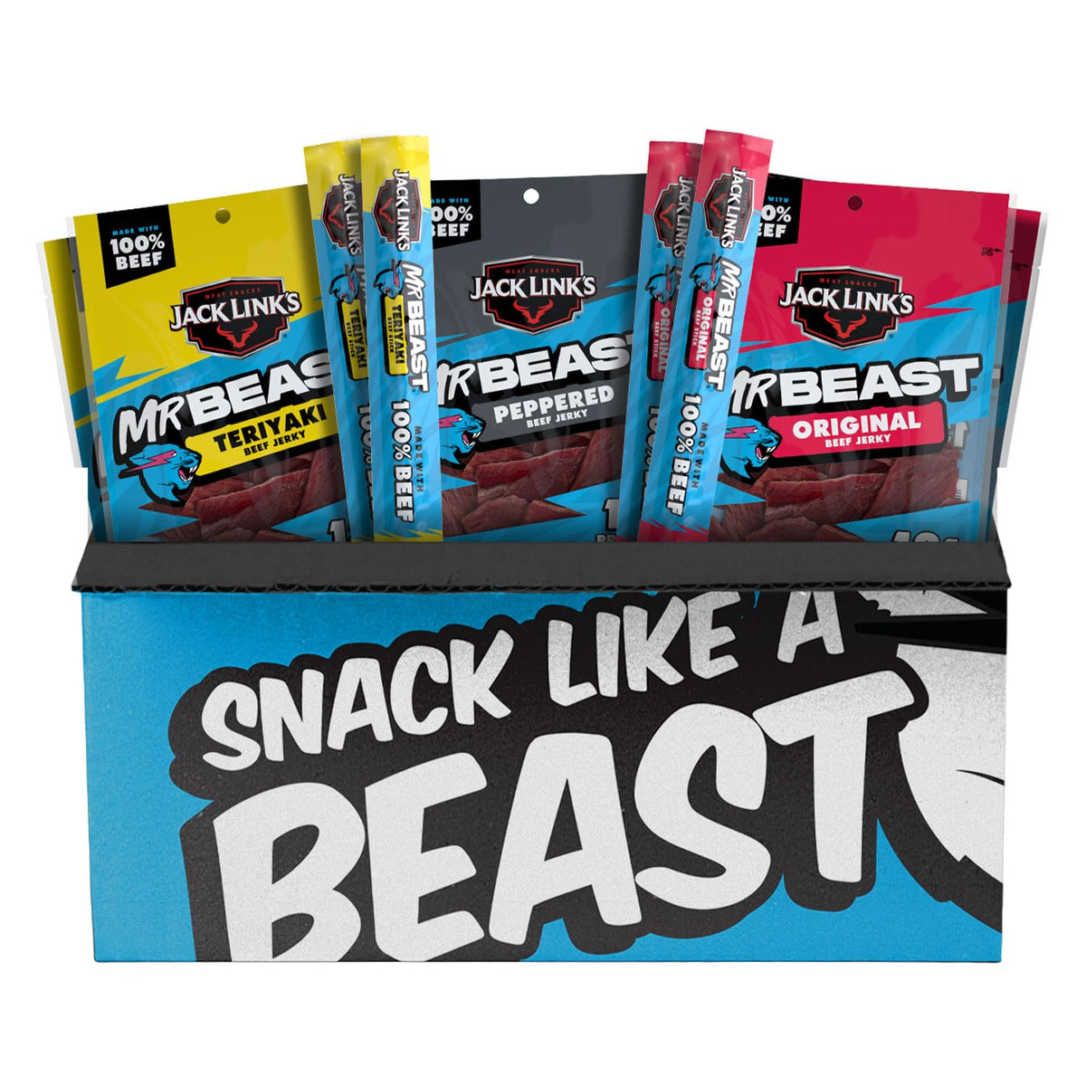 Jack Link's x MrBeast Beef Jerky & Sticks Variety Pack – Original, Peppered & Teriyaki – 9 Count