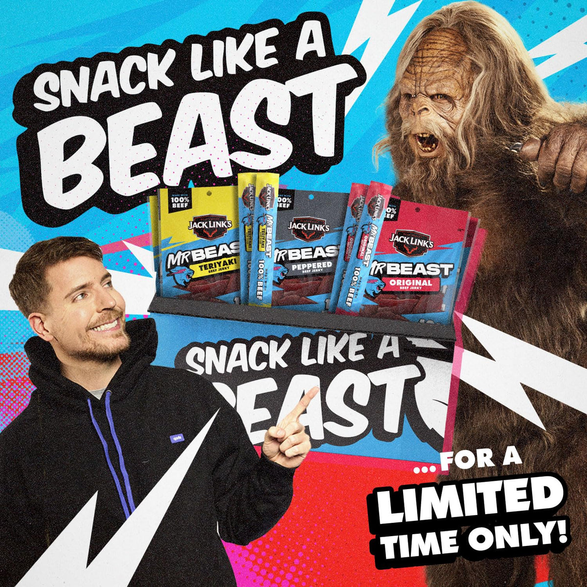 Jack Link's x MrBeast Beef Jerky & Sticks Variety Pack – Original, Peppered & Teriyaki – 9 Count