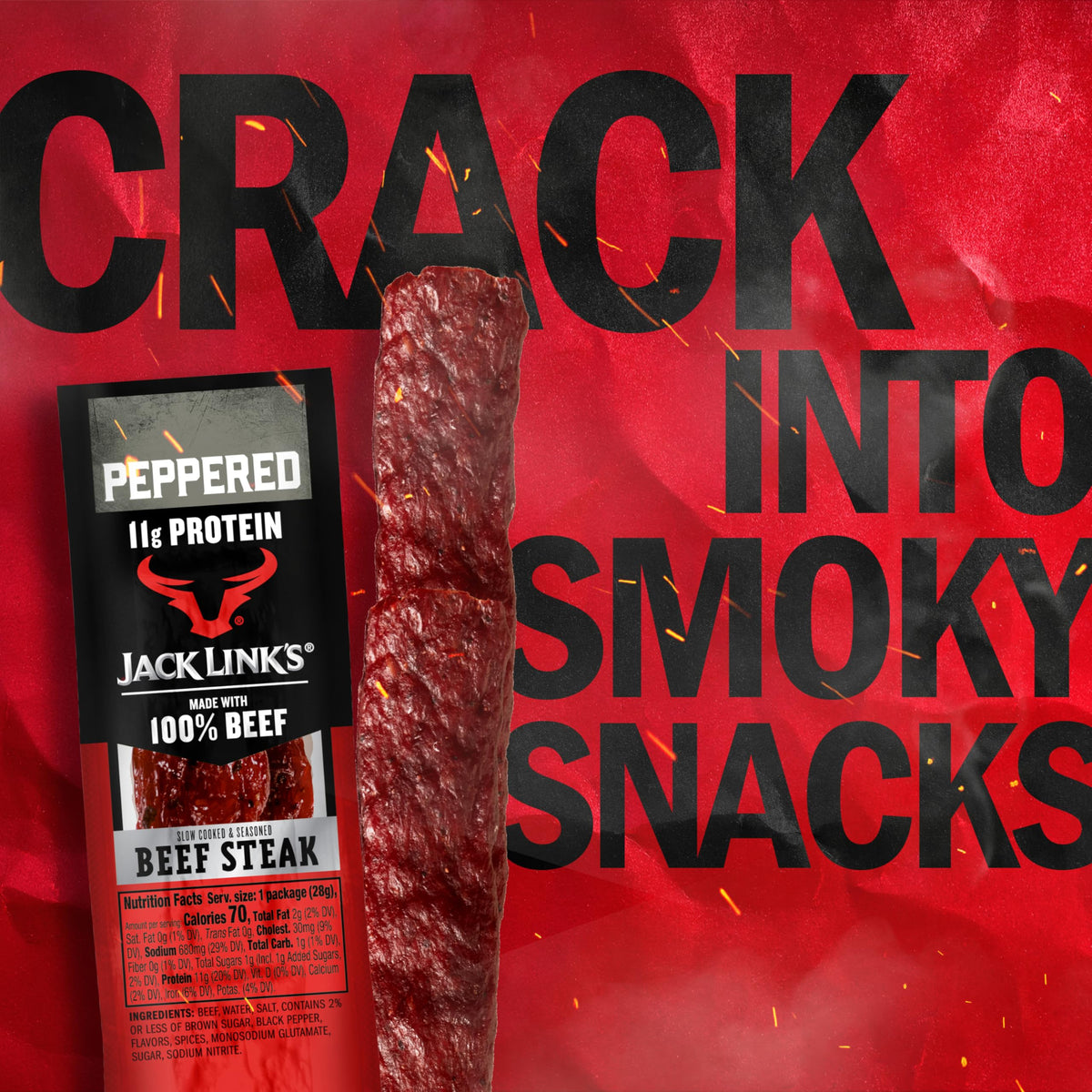 Jack Link's Peppered Beef Steaks - 11g Protein per 1oz, 12-Pack Ready-to-Eat Snack