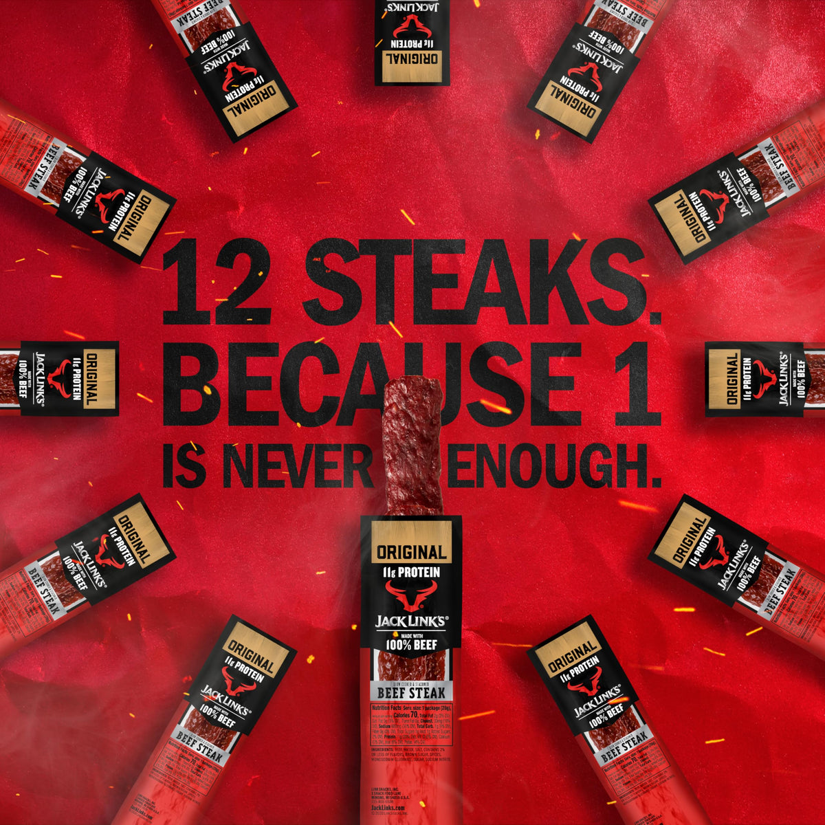 Jack Link’s Premium Cuts Beef Steak Original – 12 Pack, 11g Protein per Serving