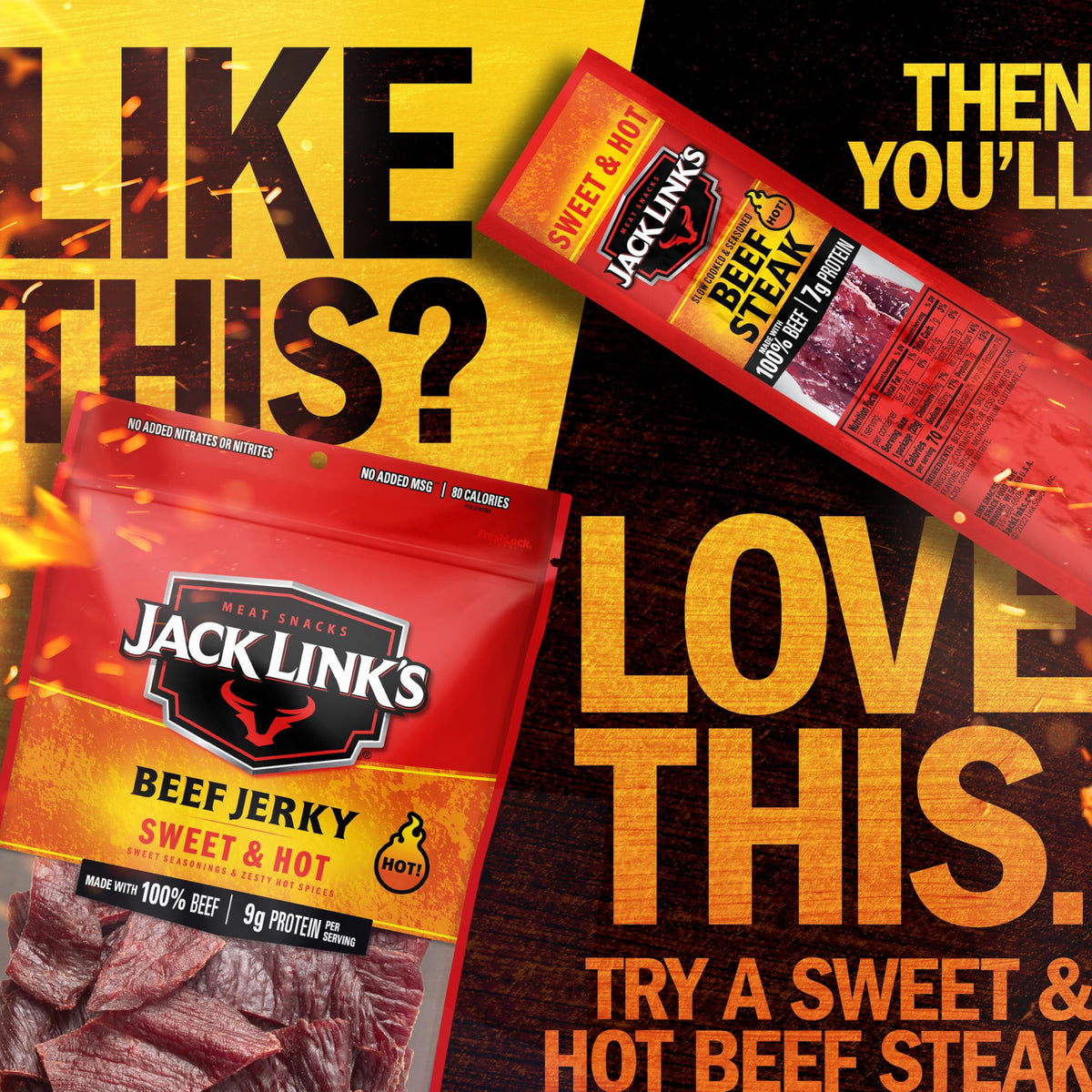 Jack Link's Sweet & Hot Beef Jerky - 2-Pack, 9 oz Bags | 9g Protein per Serving