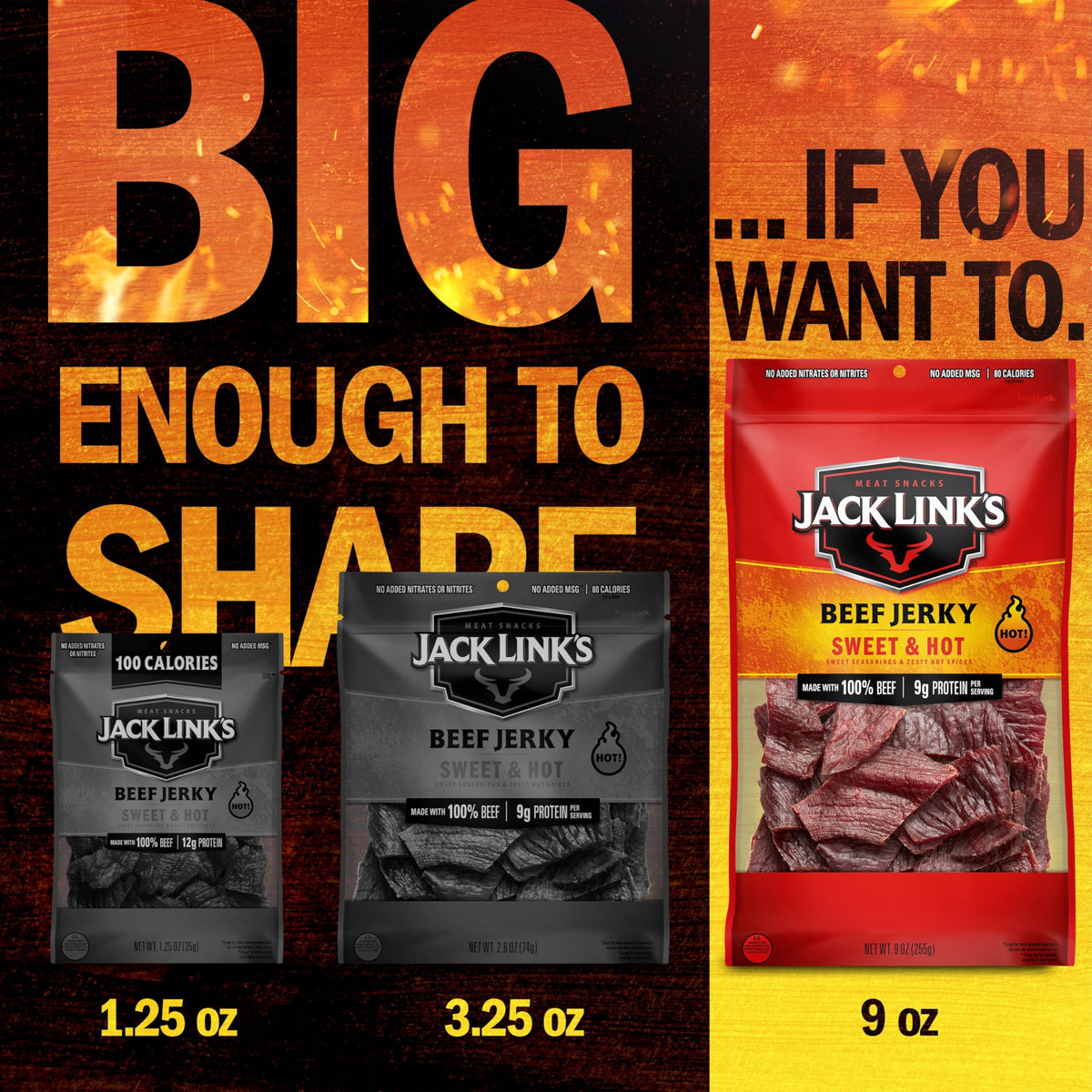 Jack Link's Sweet & Hot Beef Jerky - 2-Pack, 9 oz Bags | 9g Protein per Serving
