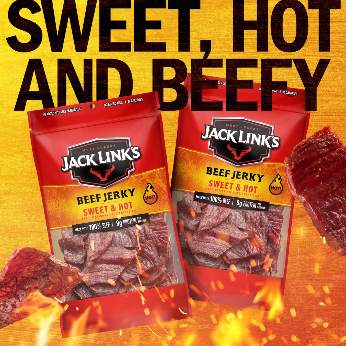 Jack Link's Sweet & Hot Beef Jerky - 2-Pack, 9 oz Bags | 9g Protein per Serving
