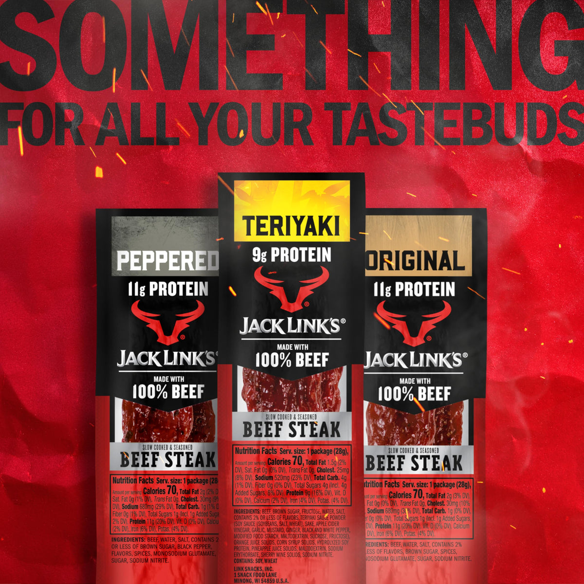 Jack Link's Teriyaki Beef Steaks - Ready-to-Eat 9g Protein per Serving, 12-Count Pack
