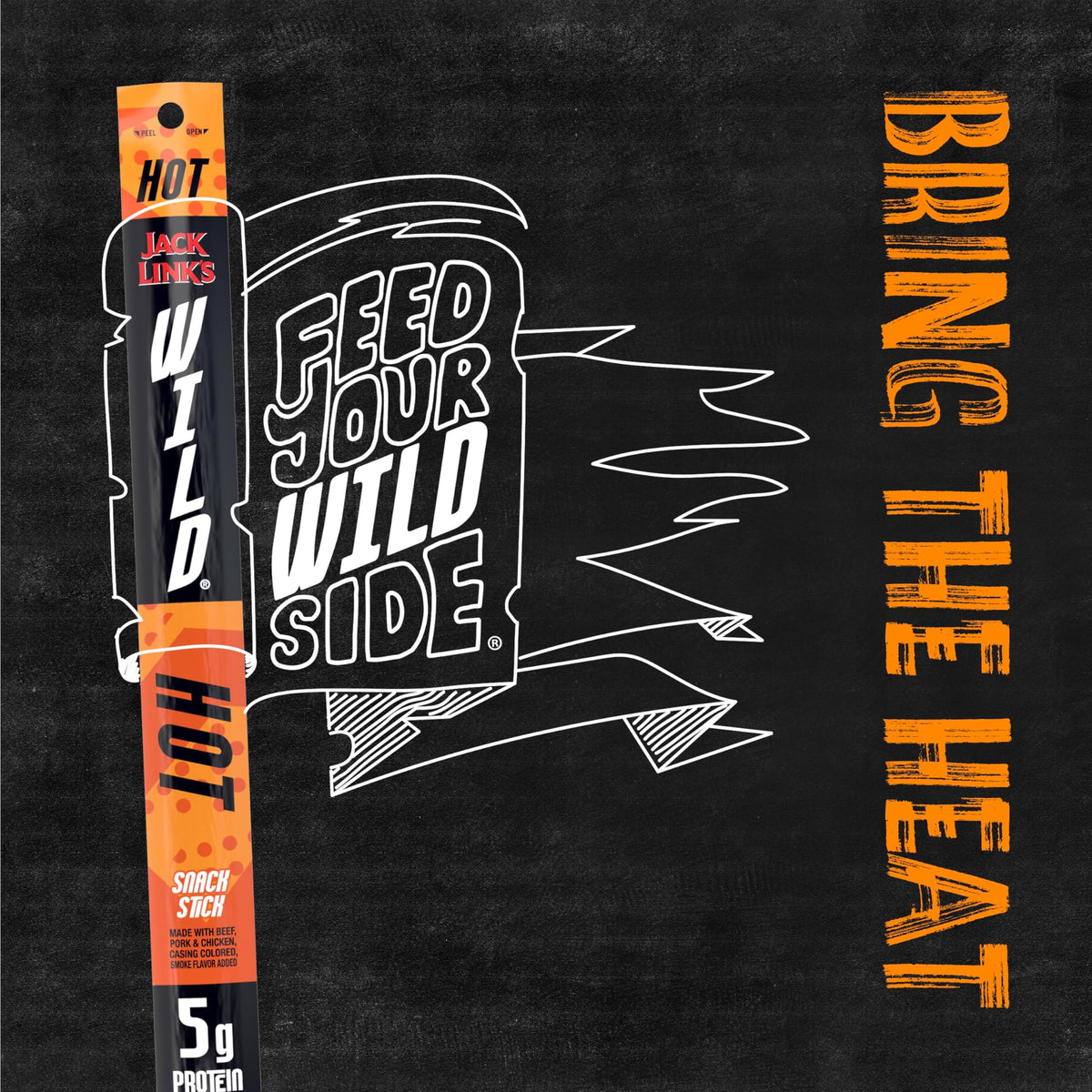 Jack Link's WILD Hot Spicy Jerky Sticks – Ready-to-Eat Protein Snacks, 5g per Serving (20 Pack)