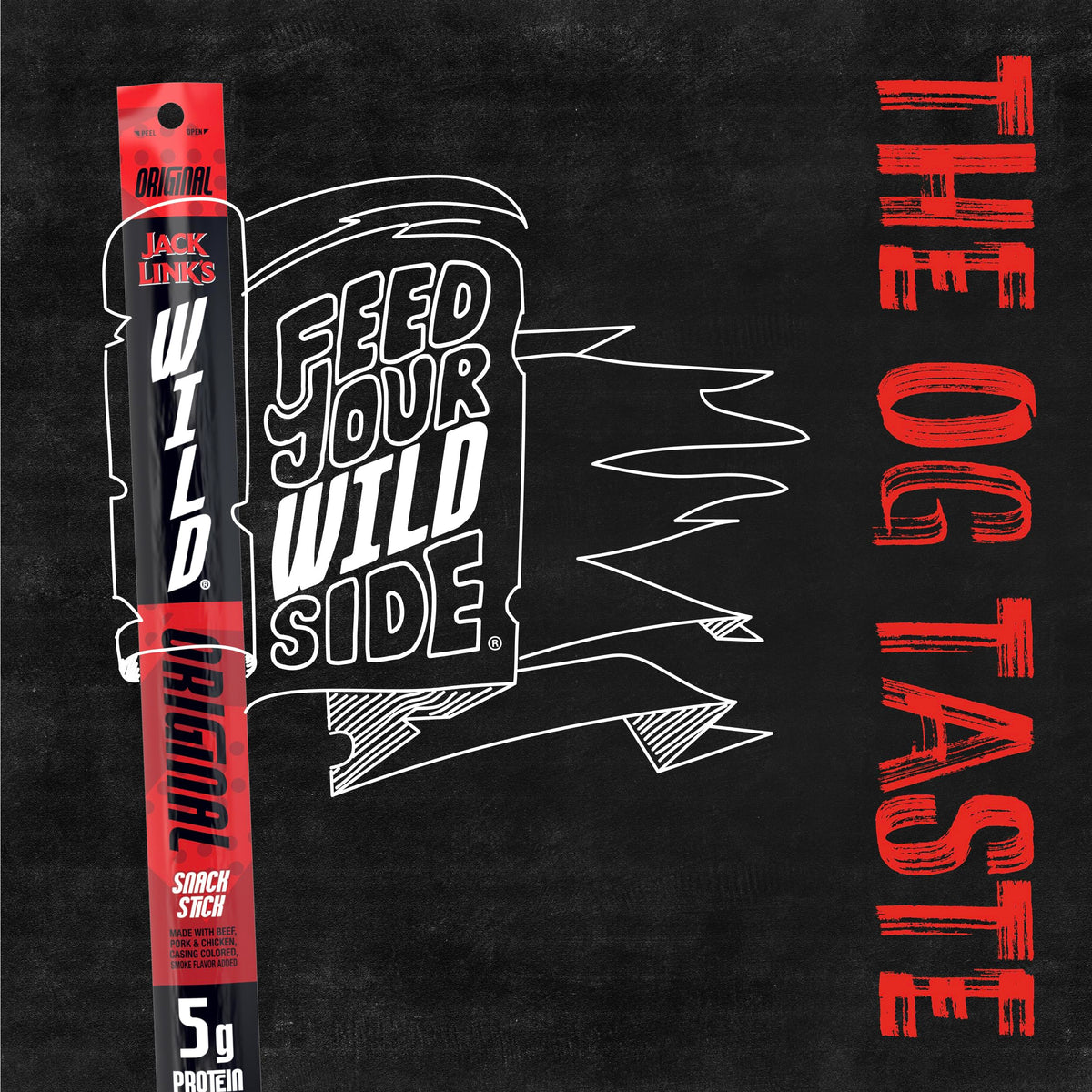 Jack Link's WILD Original Meat Sticks – Ready-to-Eat Protein Snacks | 5g Protein per Serving | 20-Pack
