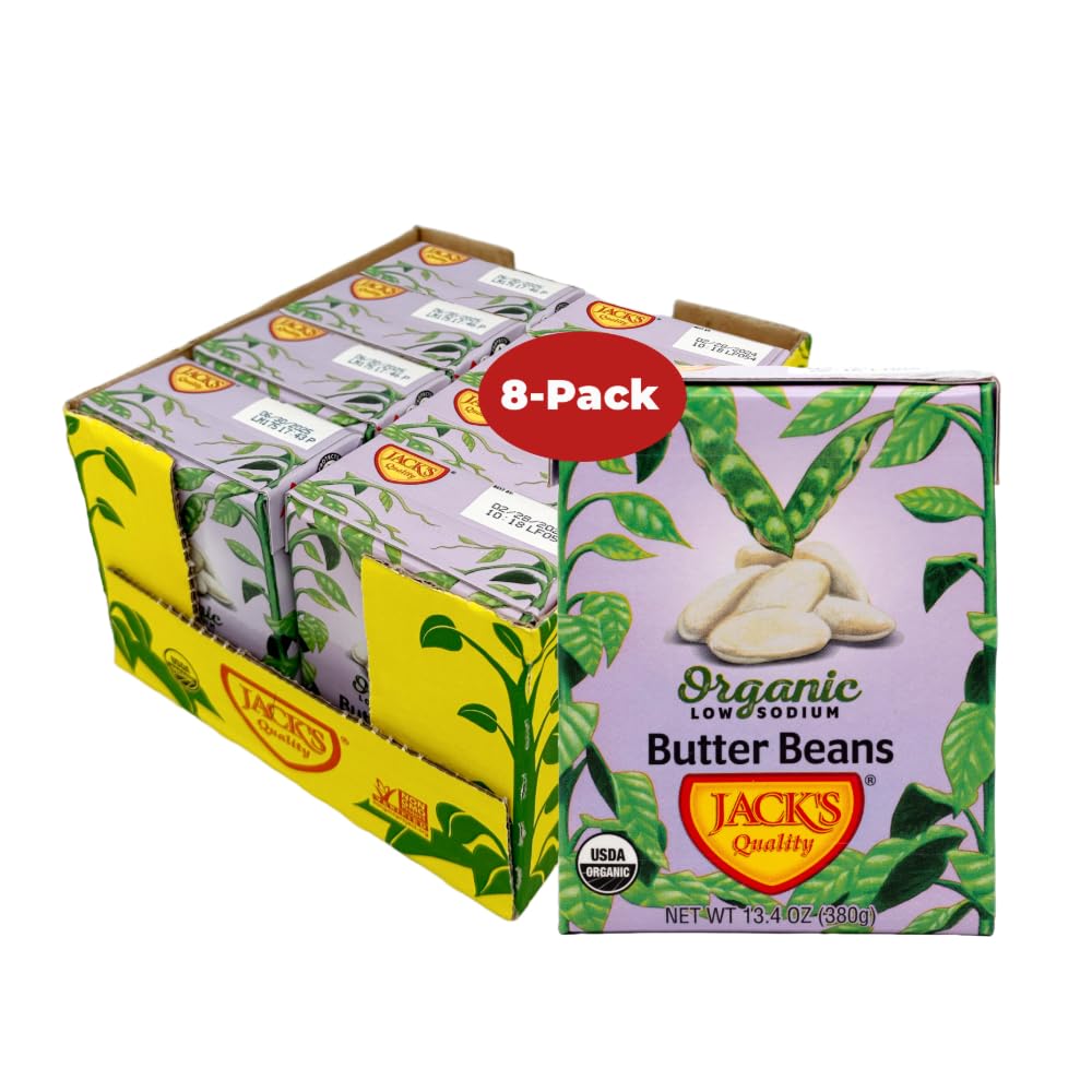 Jack’s Organic White Butter Beans – 13.4 oz, 8 Pack | Protein & Fiber, Low Sodium, Non-GMO
