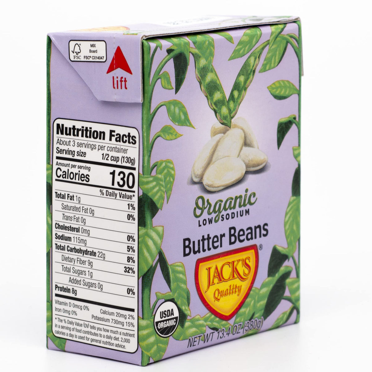 Jack’s Organic White Butter Beans – 13.4 oz, 8 Pack | Protein & Fiber, Low Sodium, Non-GMO