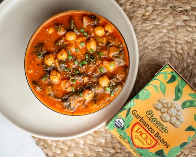 Jack's Organic Chickpeas Garbanzo Beans 13.4 oz (8-Pack) | High Protein, Fiber, Low Sodium | Non-GMO & BPA Free