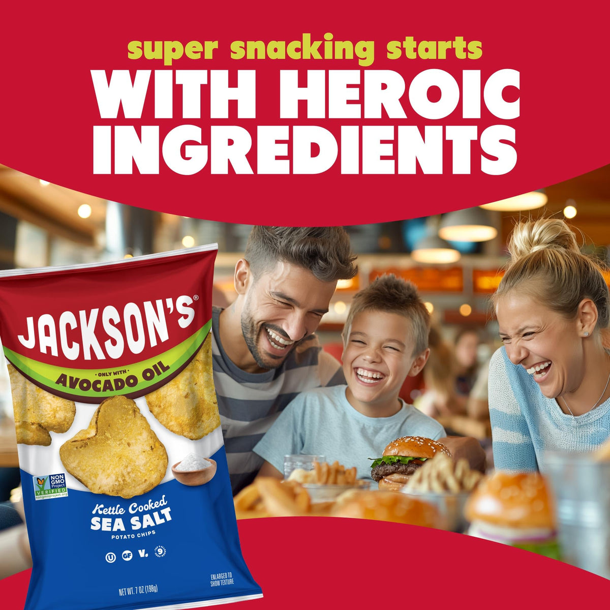 Jackson’s Potato Classic Kettle Chips with Sea Salt – Avocado Oil, Gluten Free, Vegan – 6 Pack