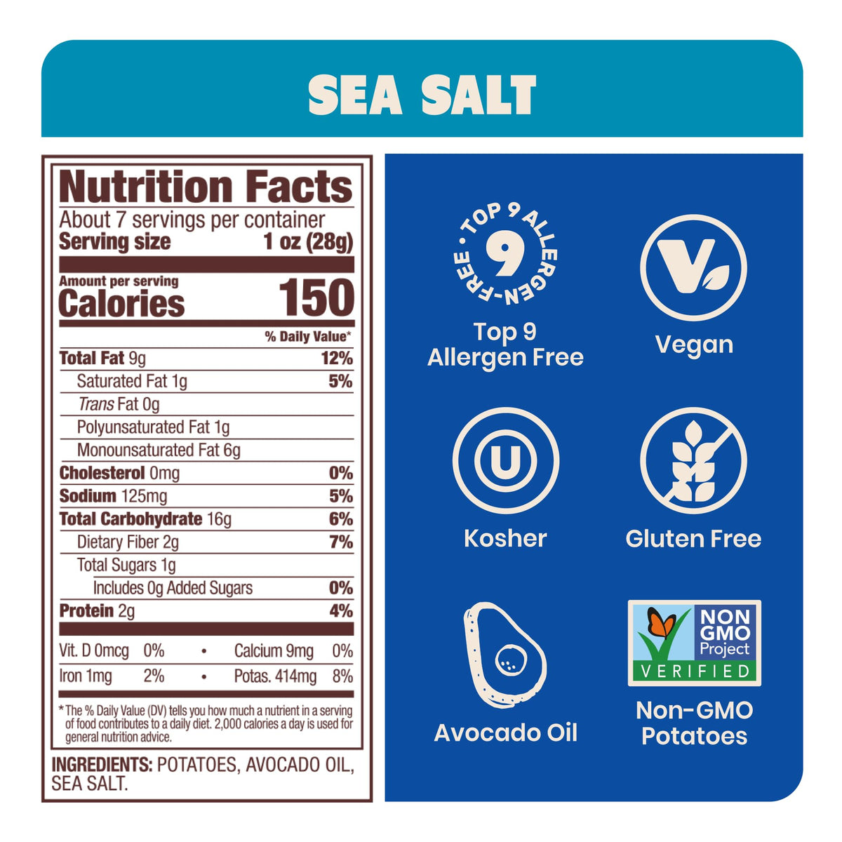 Jackson’s Potato Classic Kettle Chips with Sea Salt – Avocado Oil, Gluten Free, Vegan – 6 Pack