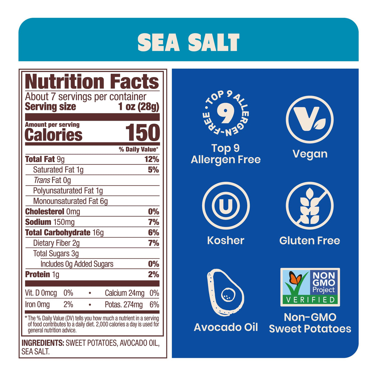 Jackson’s Wavy Sea Salt Sweet Potato Chips — Avocado Oil (7oz x6) | Gluten Free, Vegan