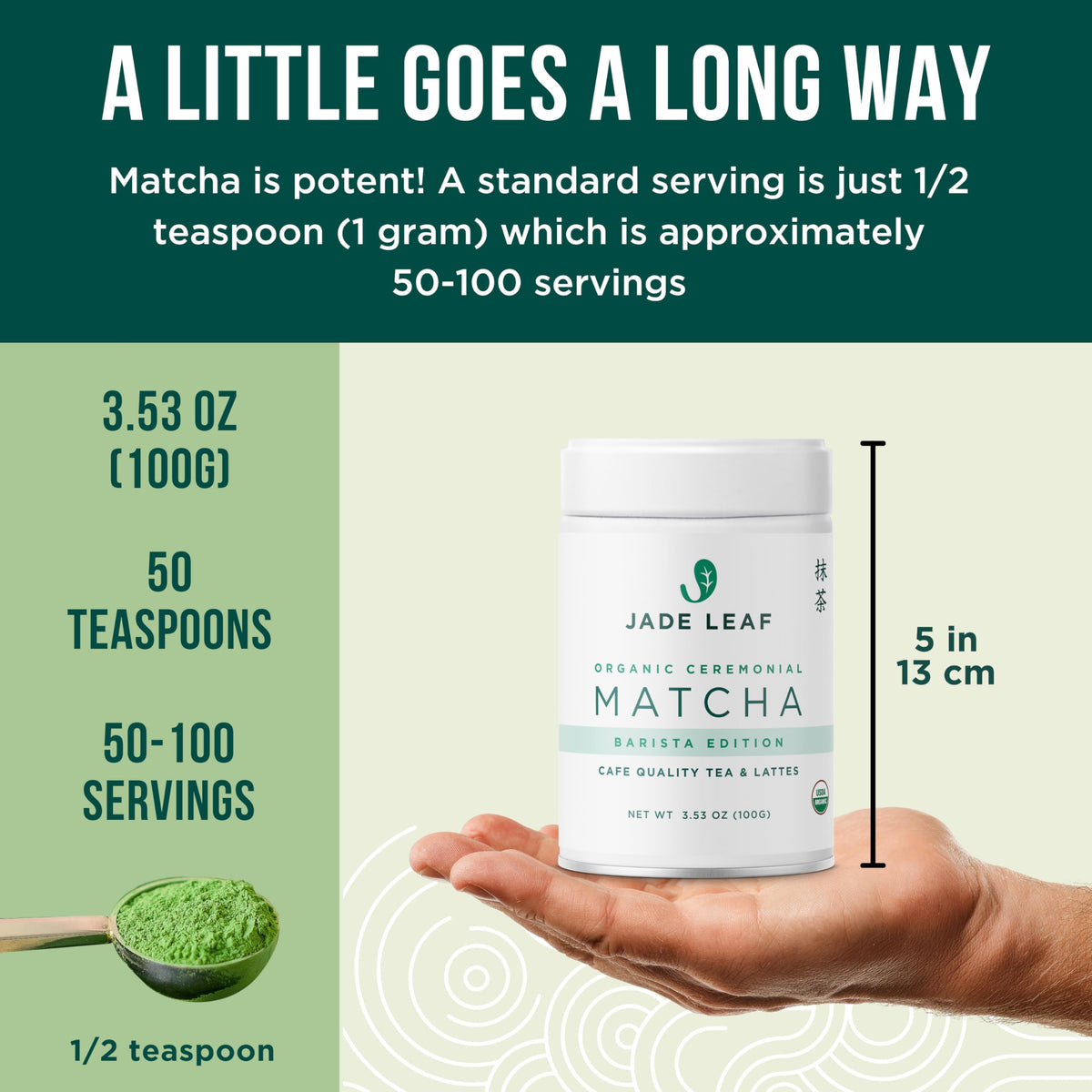 Jade Leaf Matcha Organic Ceremonial Grade – Barista Edition, 100g (3.53 oz)