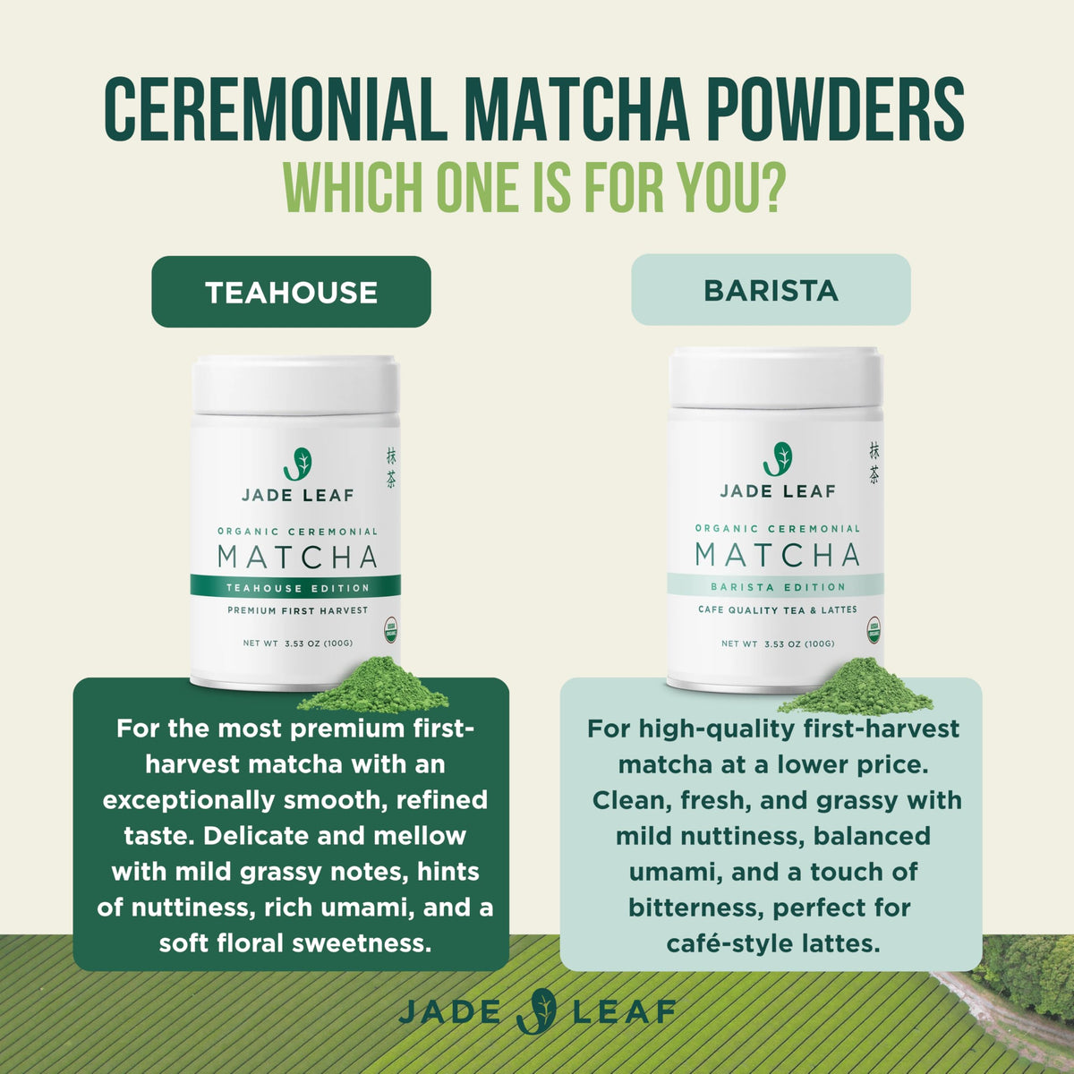 Jade Leaf Matcha Organic Ceremonial Grade – Barista Edition, 100g (3.53 oz)