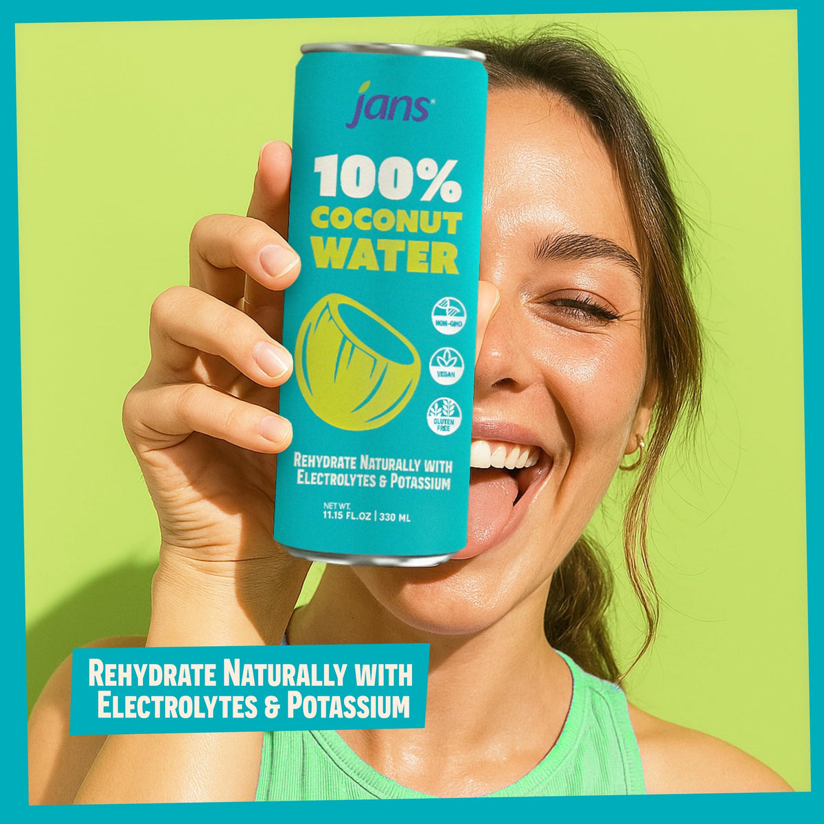Jans 100% Coconut Water – No Added Sugar, 11.15 oz Cans (Pack of 12)