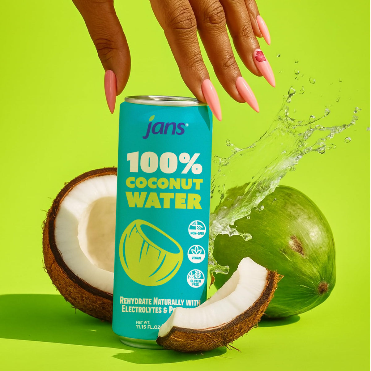Jans 100% Coconut Water – No Added Sugar, 11.15 oz Cans (Pack of 12)