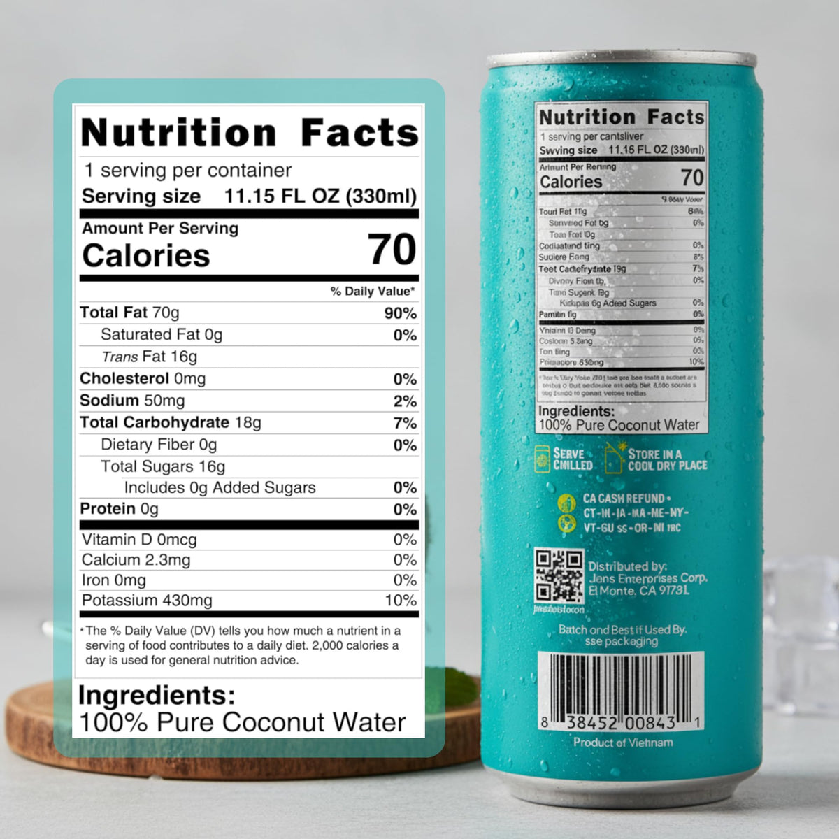 Jans 100% Coconut Water – No Added Sugar, 11.15 oz Cans (Pack of 12)