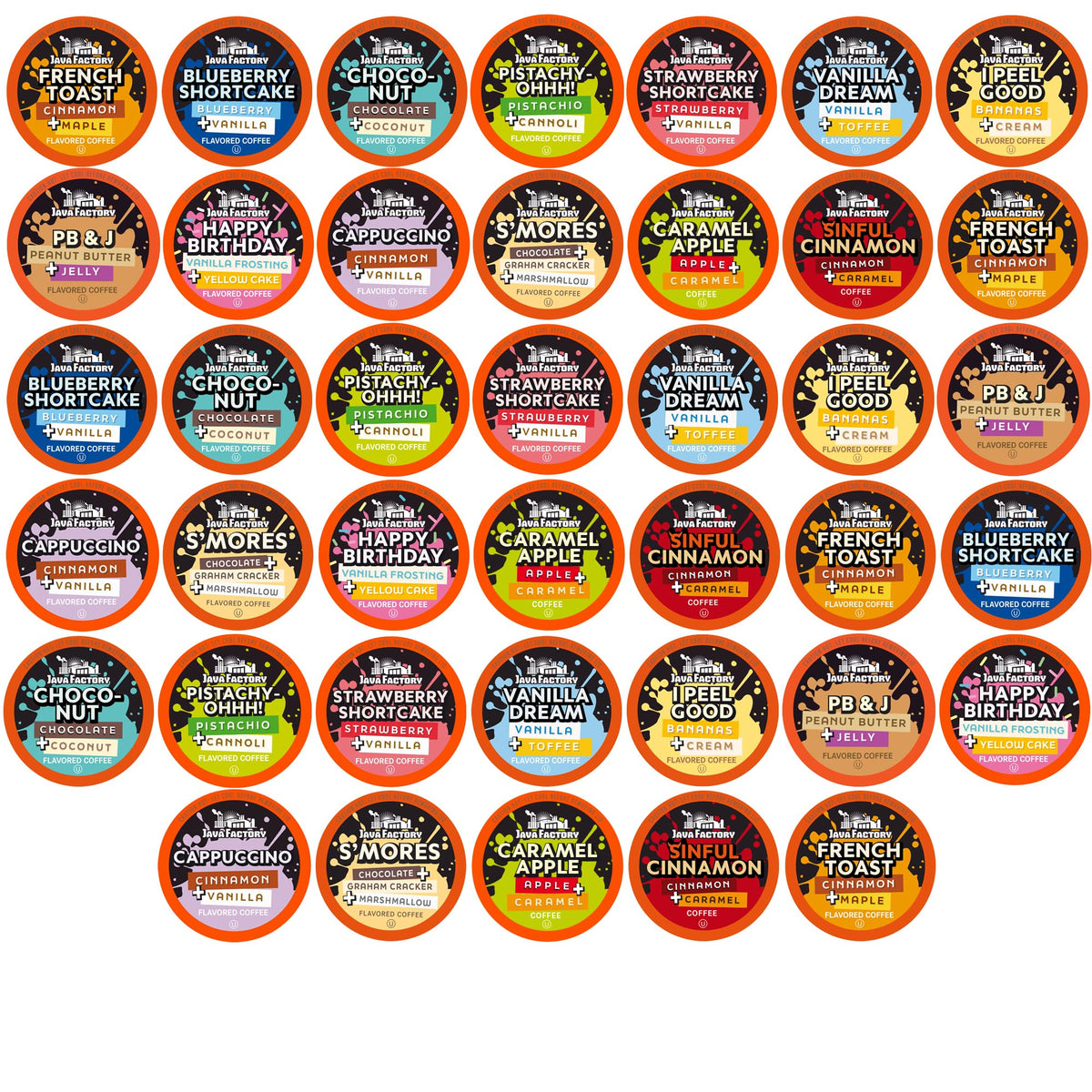 Java Factory Flavored Coffee Pods Assorted Sampler – 40 Count, Keurig K-Cup Compatible (2.0)