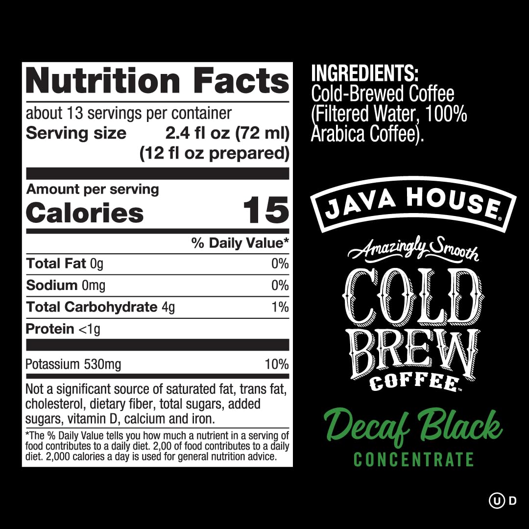 JAVA HOUSE Cold Brew Decaf Colombian 4:1 Liquid Concentrate – 32 oz Bottle | Easy Iced or Hot Brew