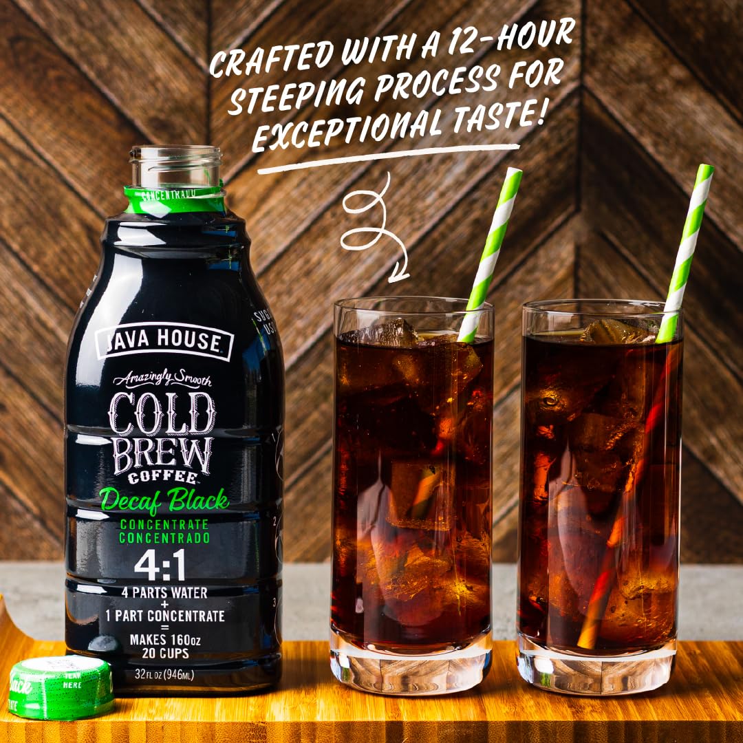 JAVA HOUSE Cold Brew Decaf Colombian 4:1 Liquid Concentrate – 32 oz Bottle | Easy Iced or Hot Brew