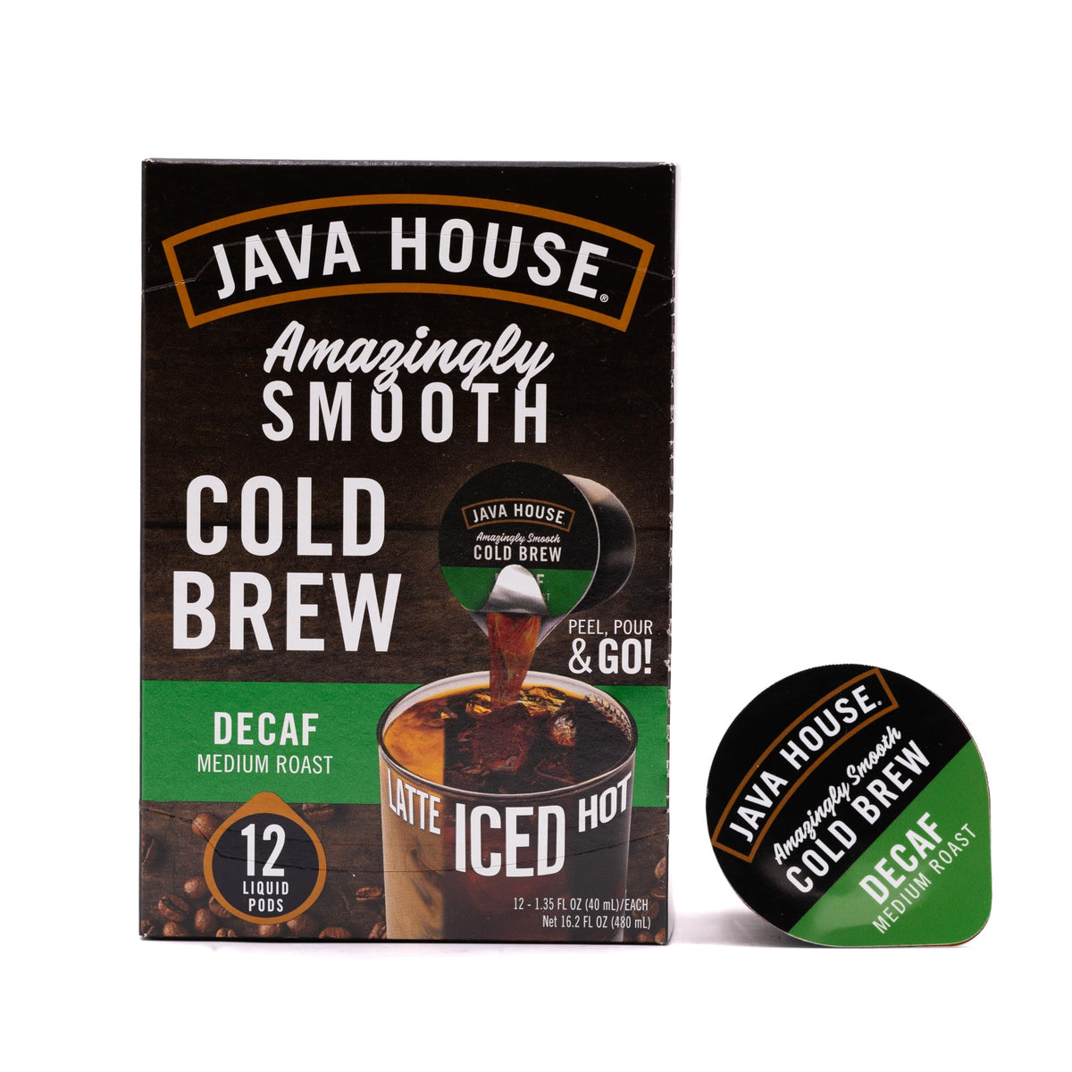 JAVA HOUSE Decaf Cold Brew Capsules – Medium Roast, Peel & Pour, 12 ct