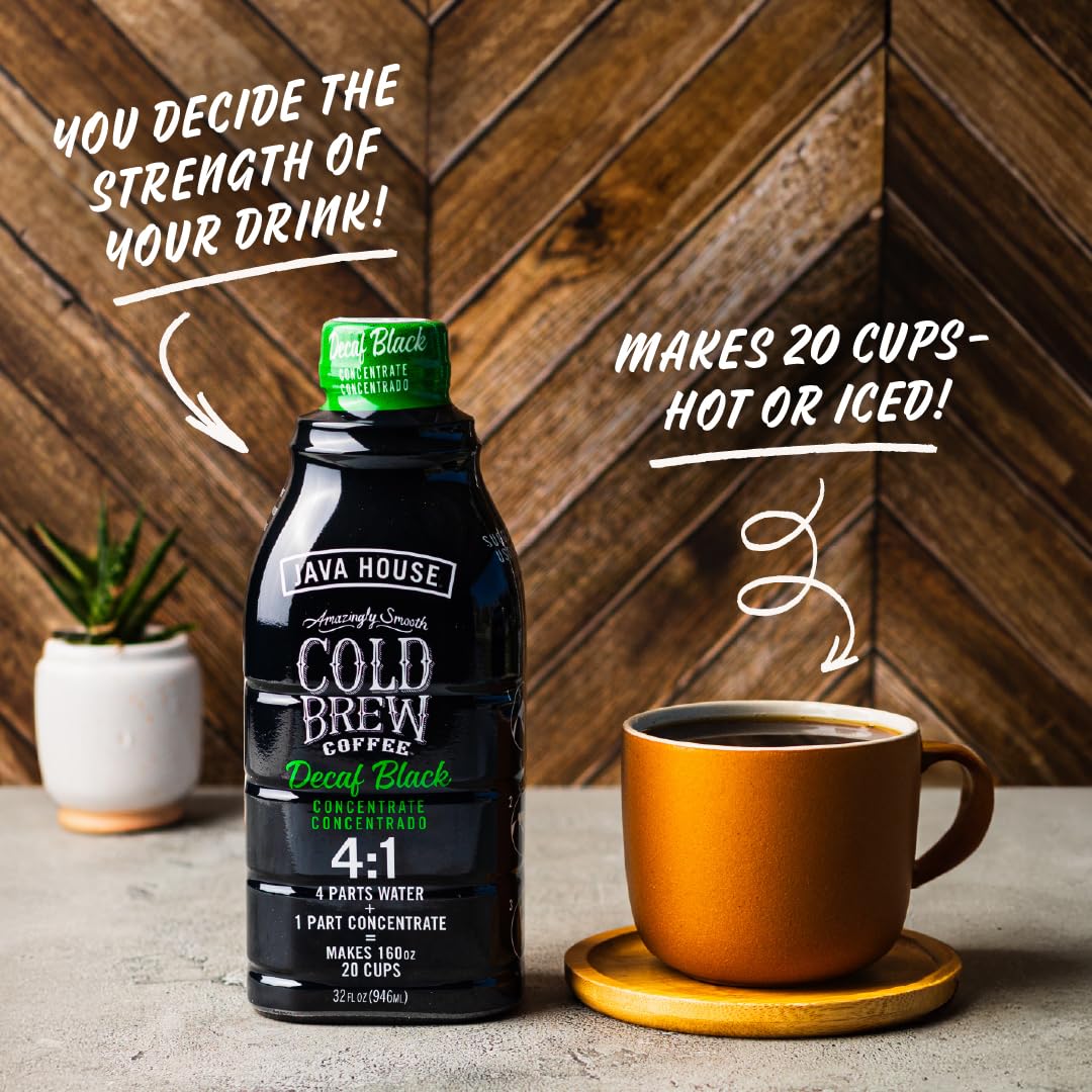 JAVA HOUSE Cold Brew Decaf Colombian 4:1 Liquid Concentrate – 32 oz Bottle | Easy Iced or Hot Brew