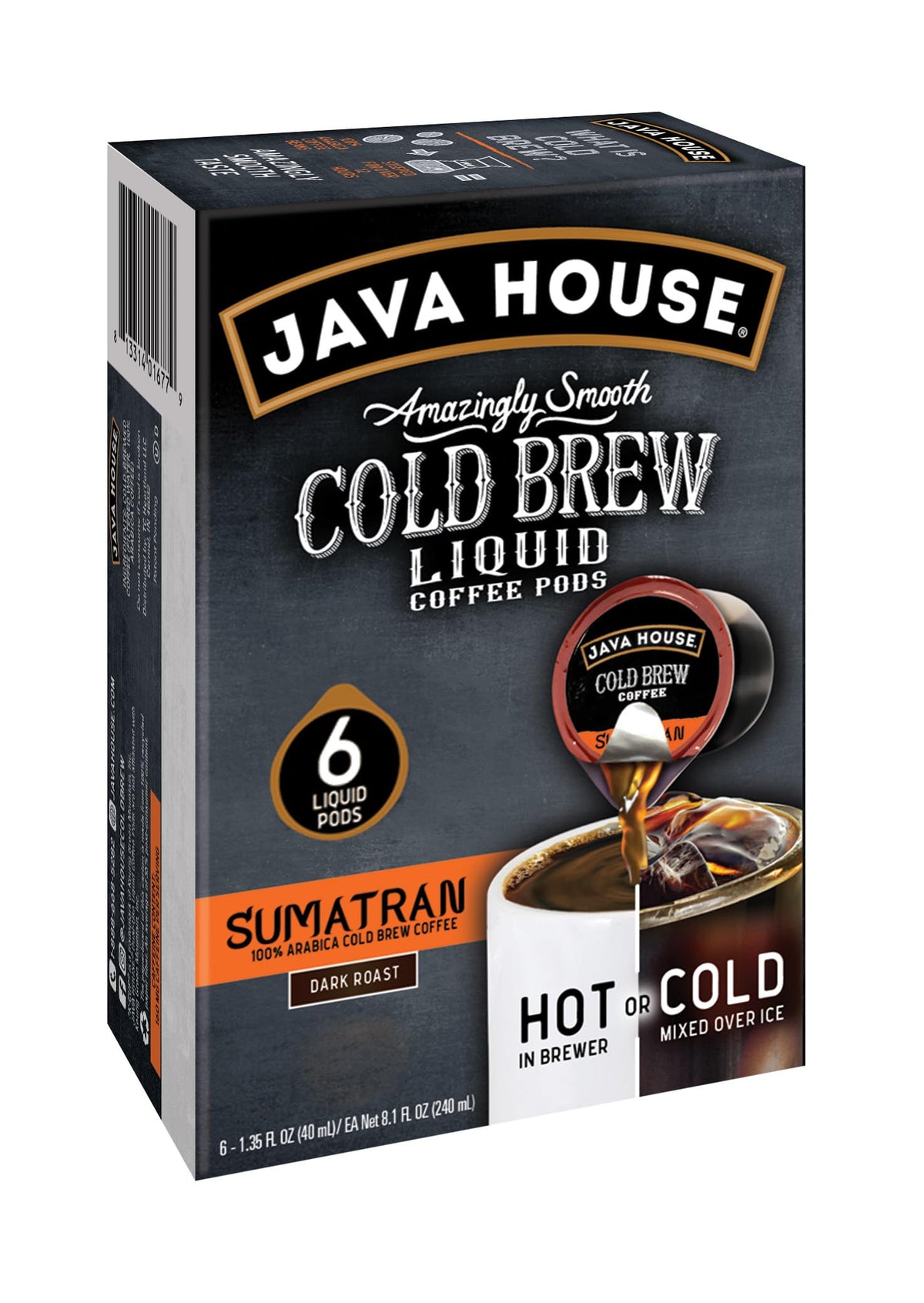 Java House Dark Roast Sumatran Cold Brew Capsules — Peel & Pour, 12 Count, TSA-Approved